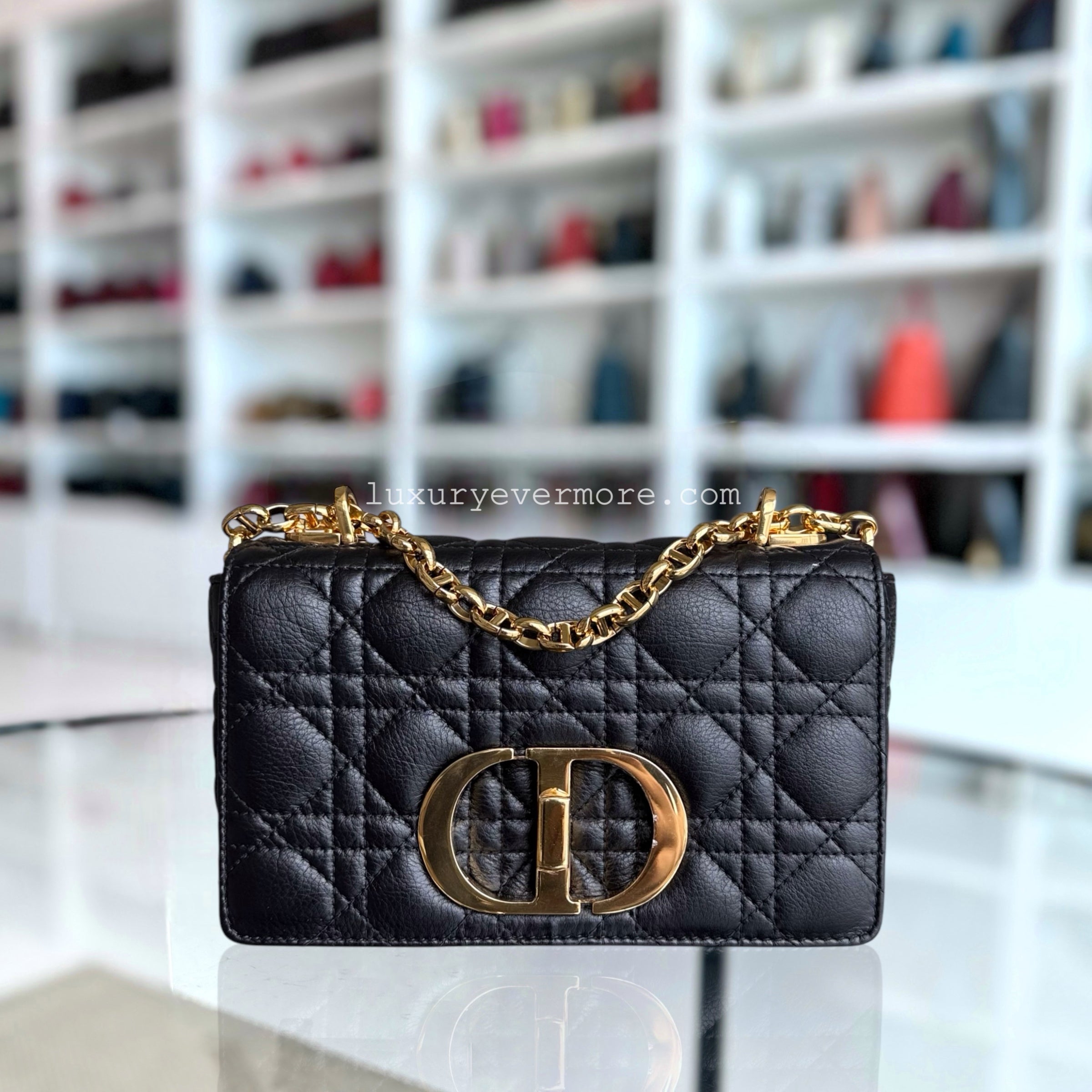 Dior Caro Small - Cannage Calfskin Black Gold Hardware