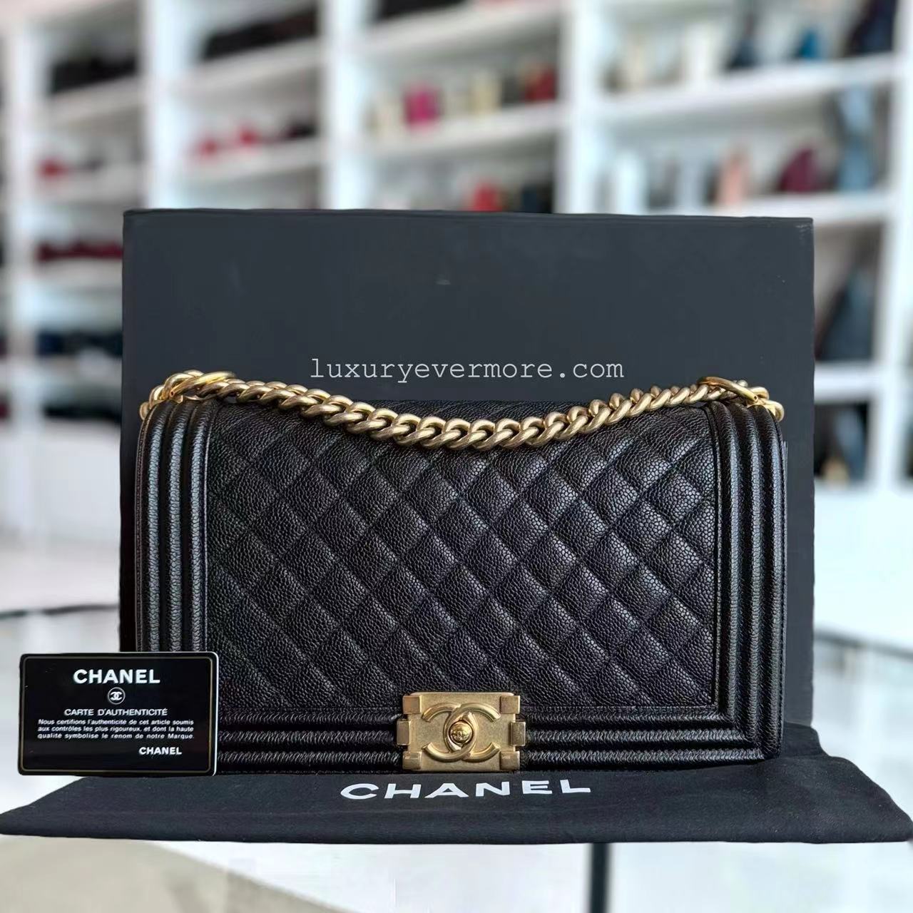 Chanel Boy Medium - Caviar 28CM Quilted Black Gold Hardware Series 23