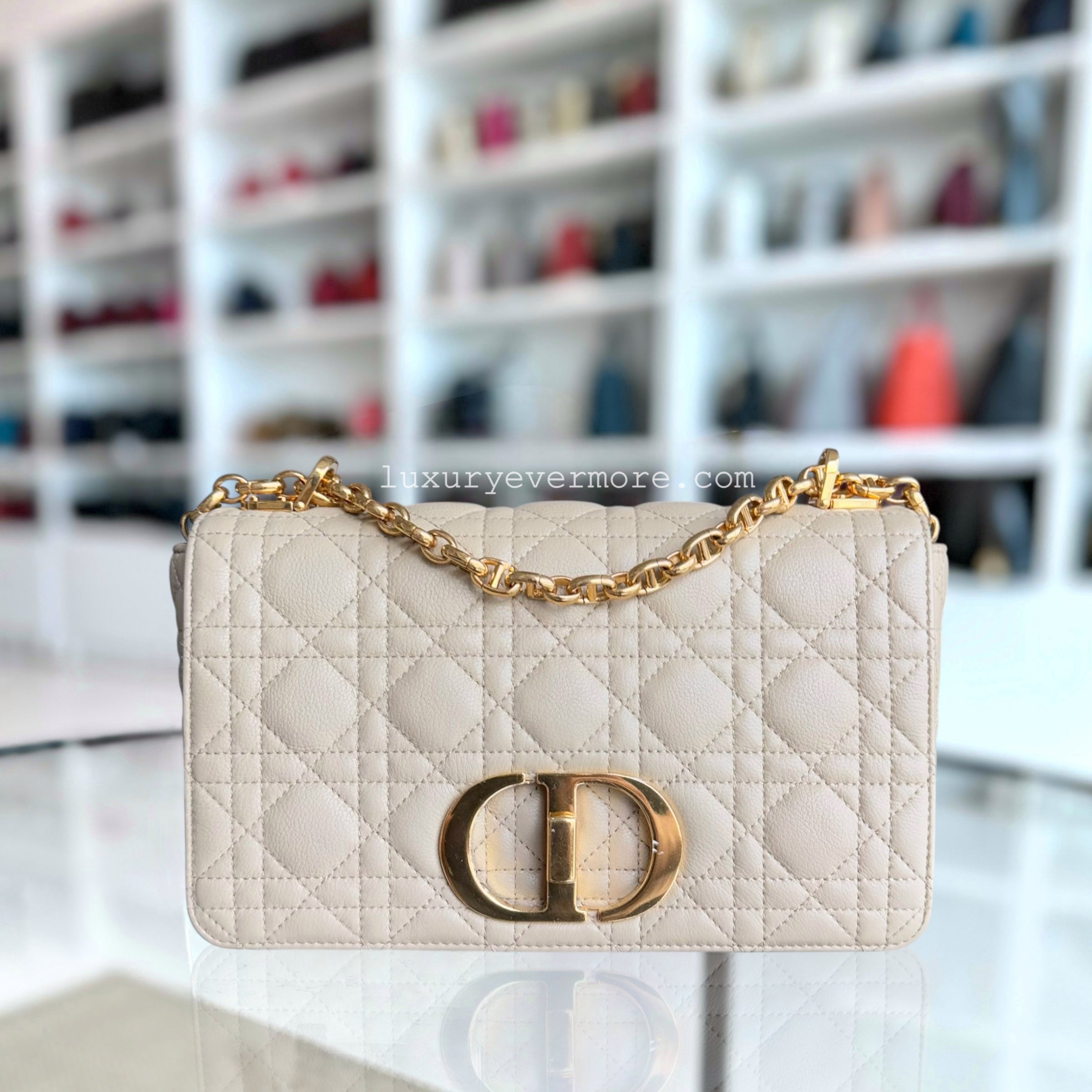 Dior Caro Medium - Cannage Calfskin Beige Gold Hardware