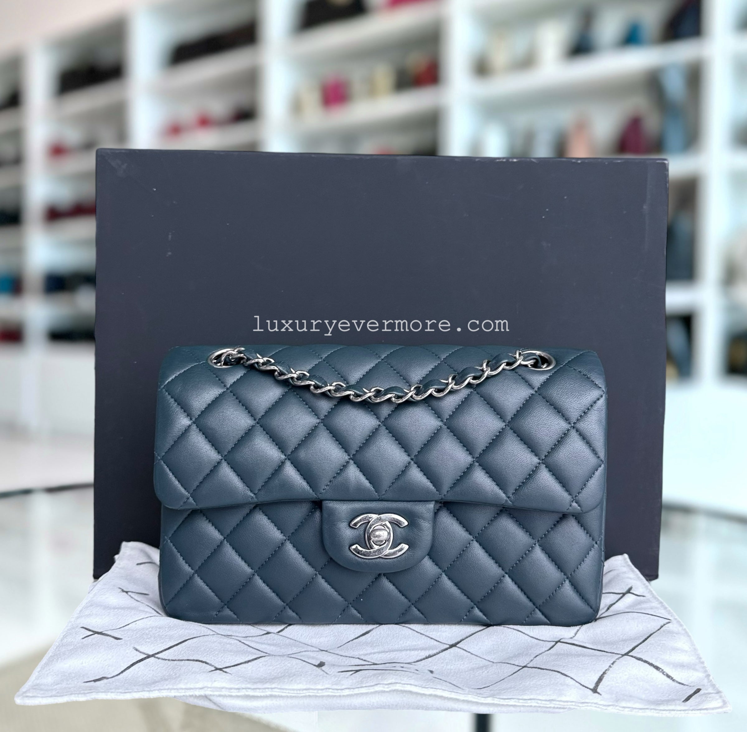 Chanel Classic Flap Small - 23CM Quilted Lambskin Dark Blue Silver Hardware Series 26