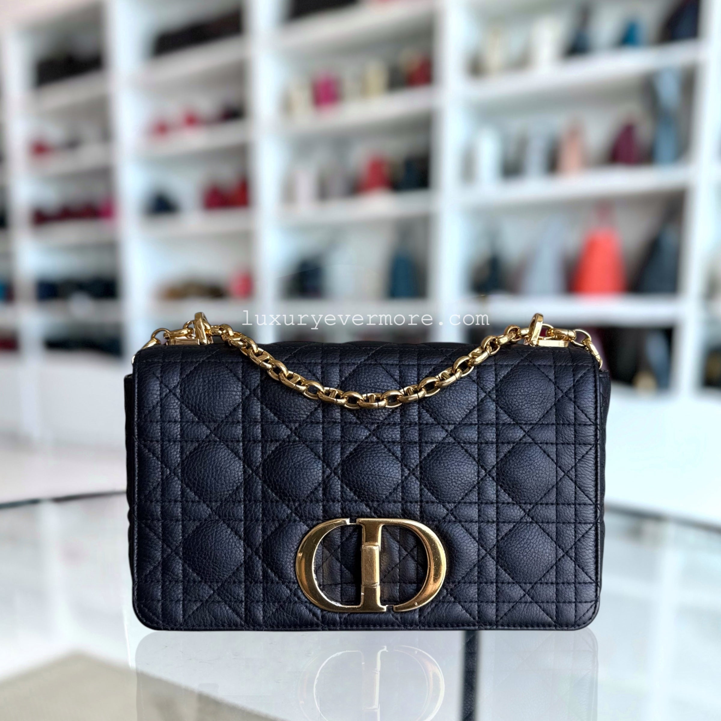 Dior Caro Medium - Cannage Grained Calfskin Black Gold Hardware