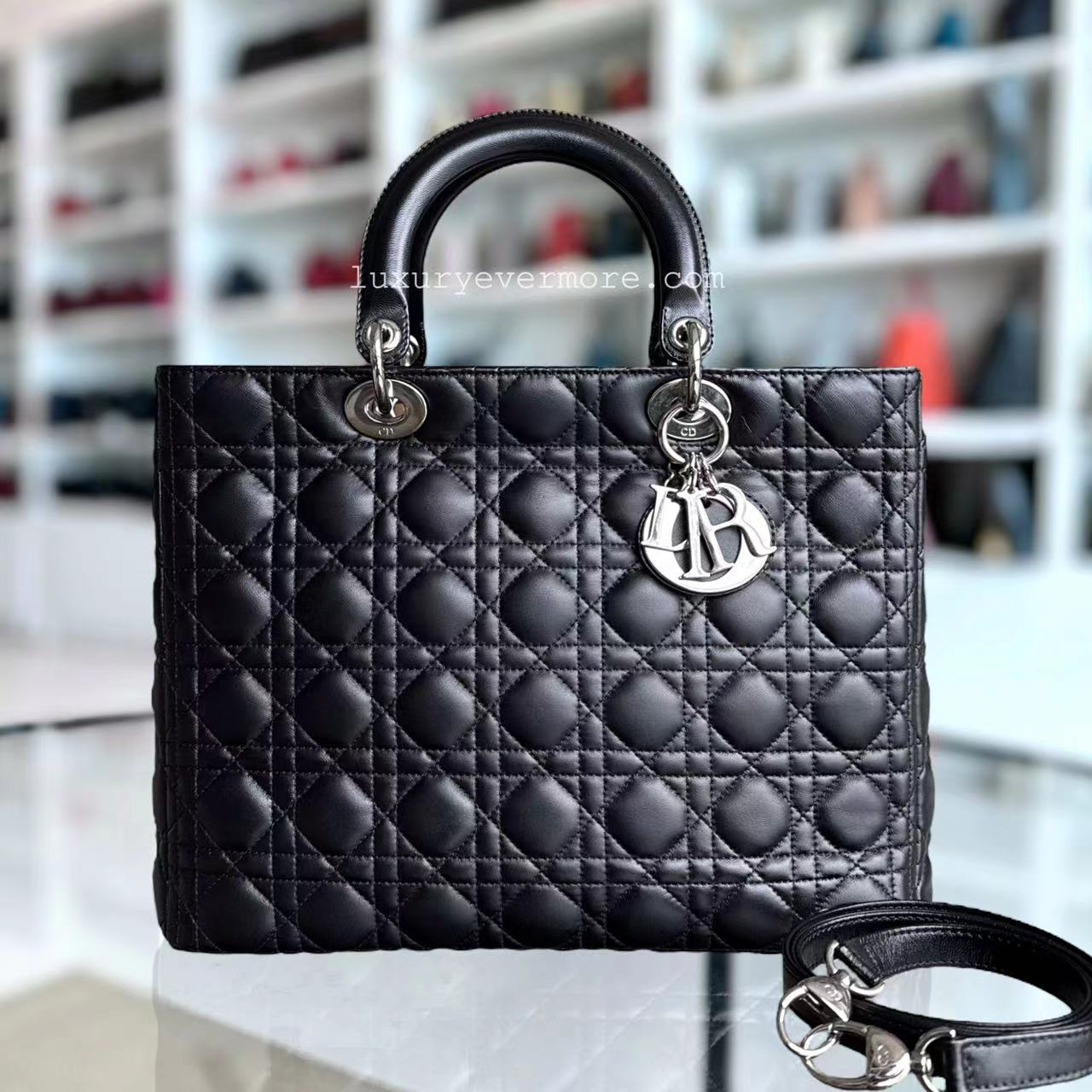 *Recolored* Dior Lady Large - Cannage Lambskin Black Silver Hardware