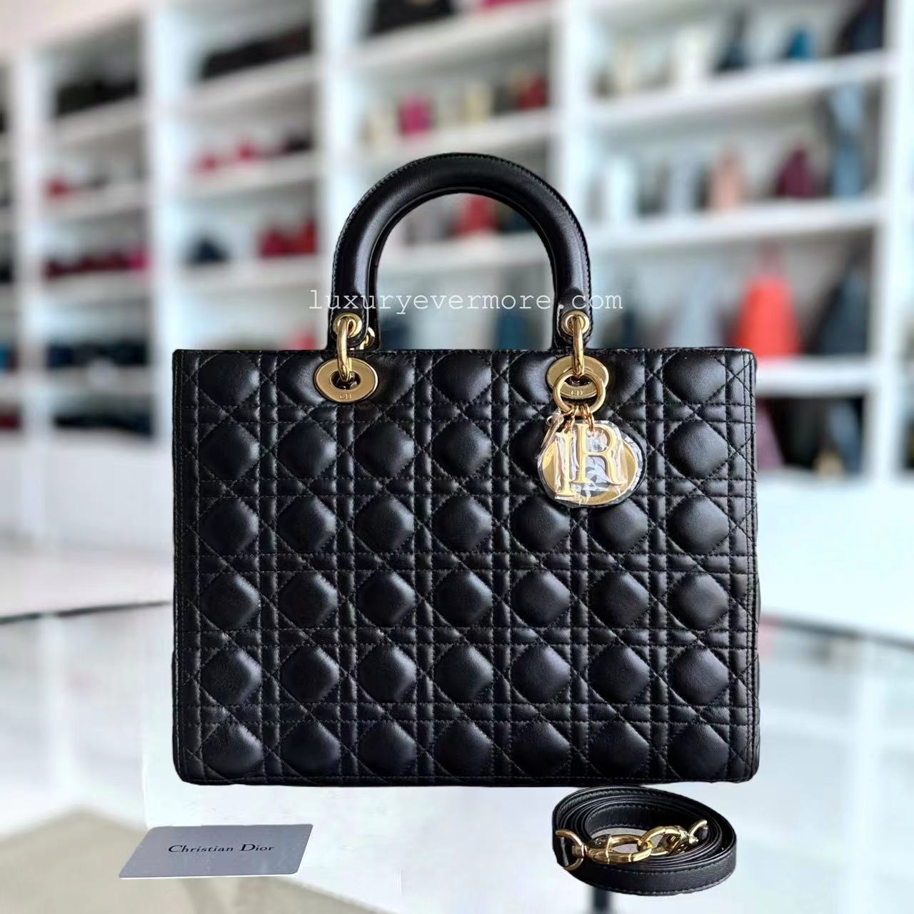 Dior Lady Large - Cannage Lambskin Black Gold Hardware