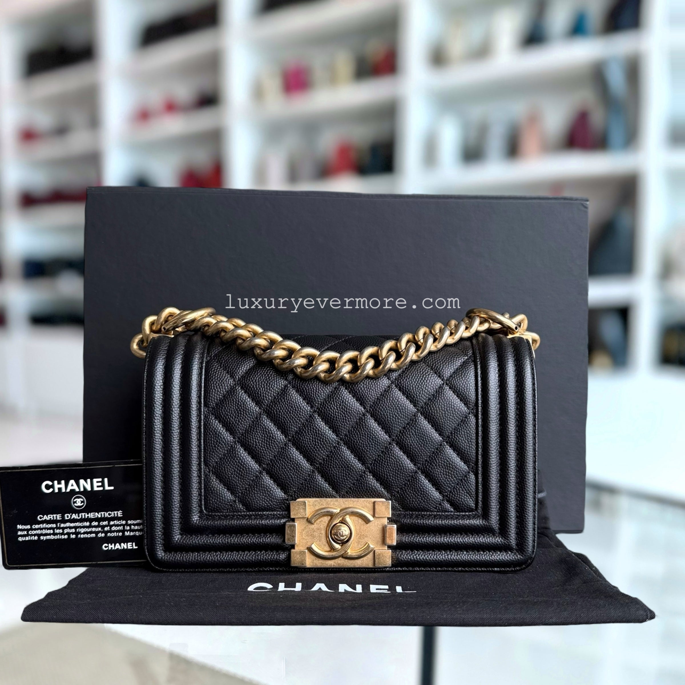 Chanel Boy Small - Caviar 20CM Quilted Black Gold Hardware Series 29