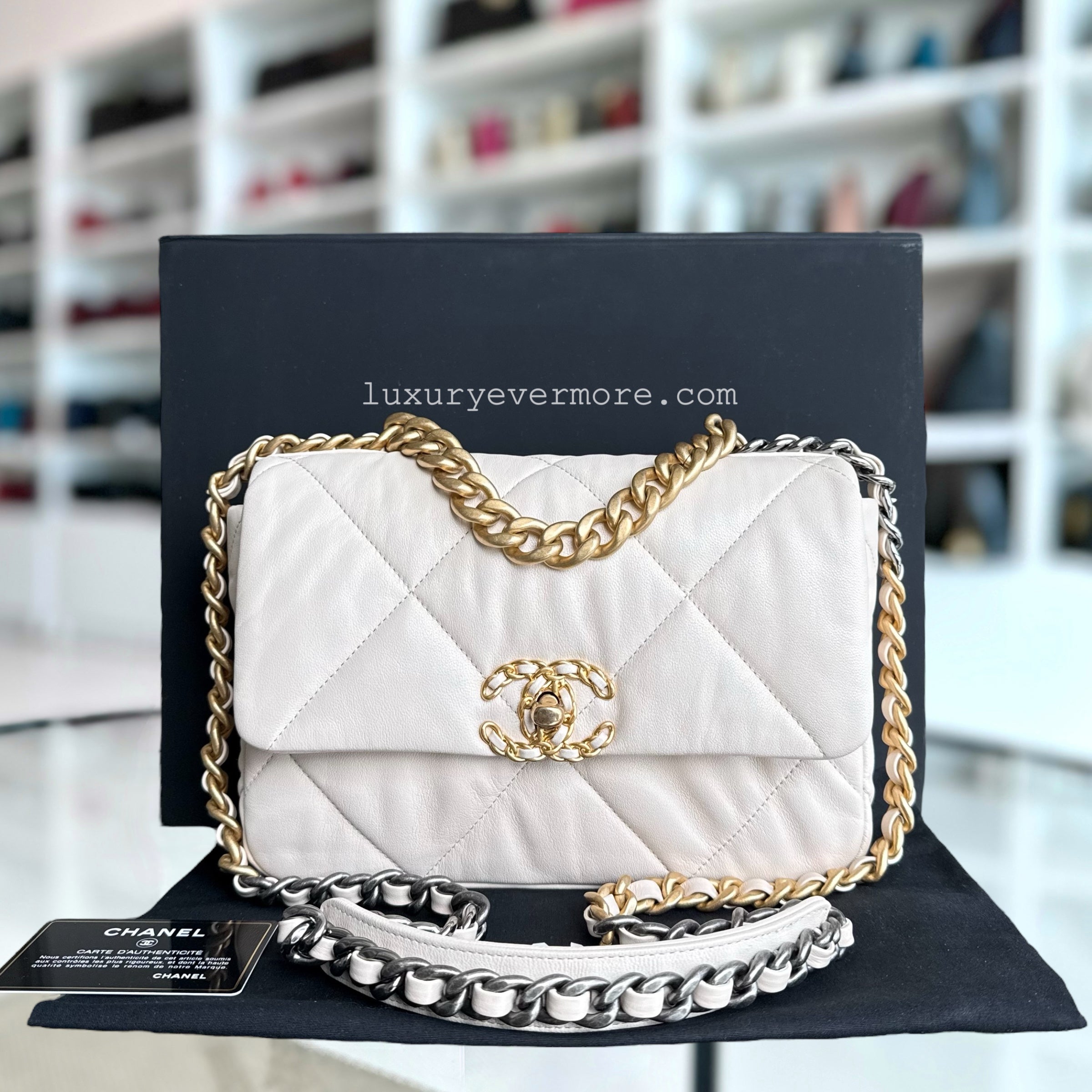 Chanel 19 Bag Small - C19 Quilted Goatskin Light Beige Two-tone Hardware Series 29