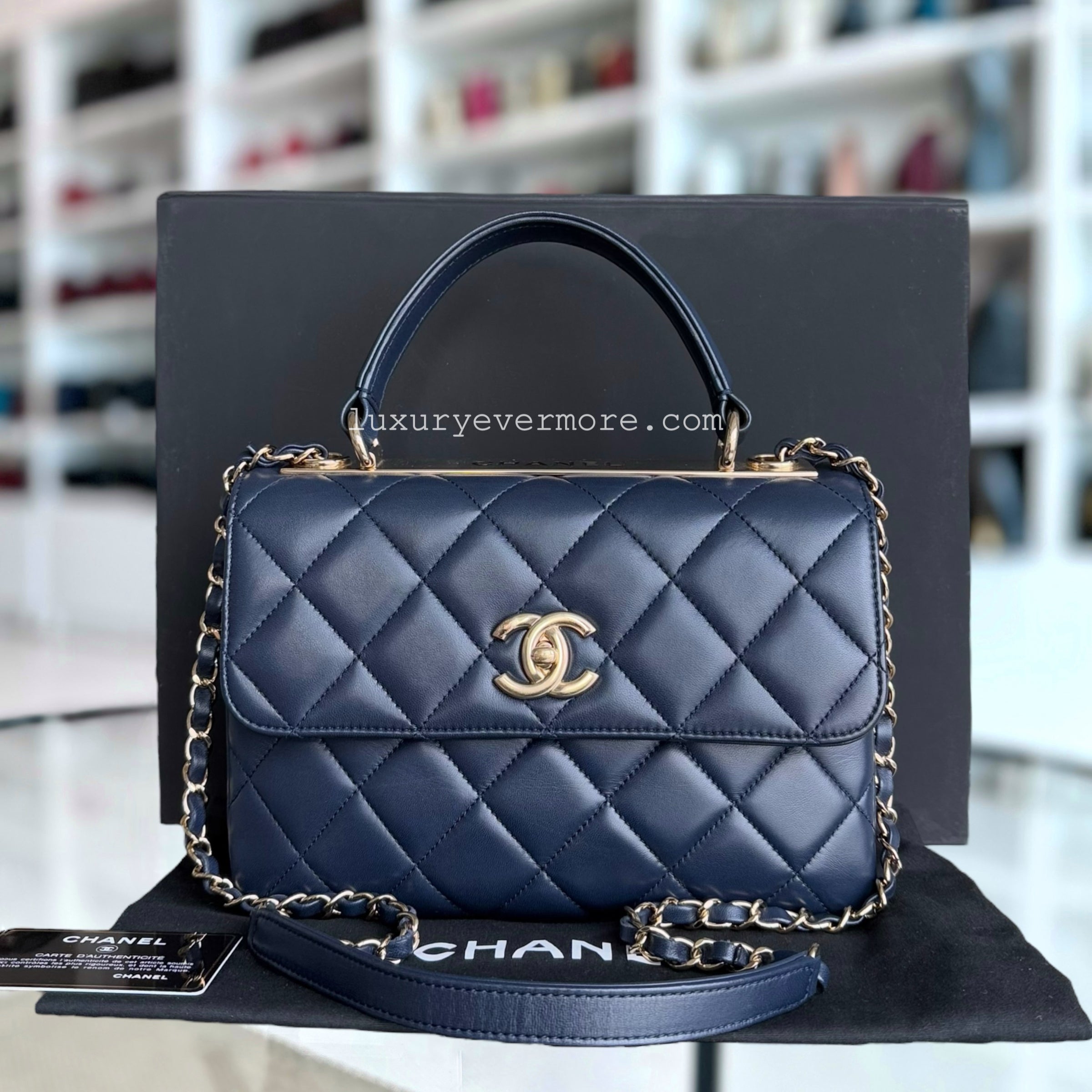 Chanel Trendy CC Small 25CM - Quilted Lambskin Dark Navy Blue Gold Hardware Series 24