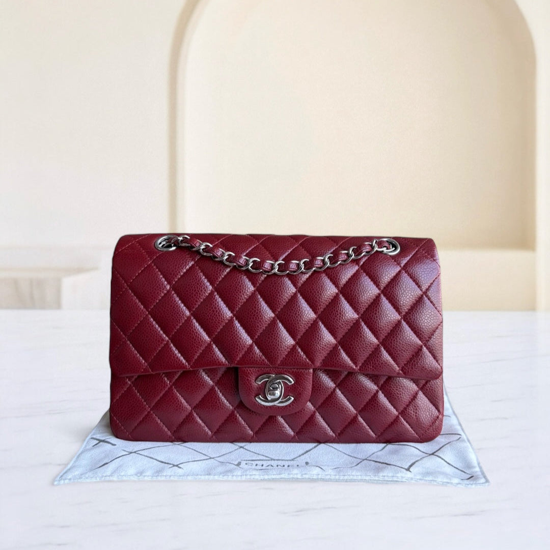 Chanel Classic Flap Medium - Caviar 25CM Quilted Grained Calfskin Burgundy Dark Red Silver Hardware Series 15