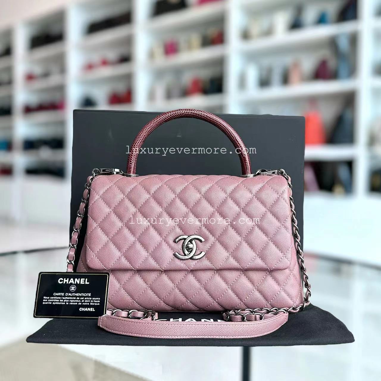 Chanel Coco Handle - Medium Pink Lizard Handle Silver Hardware Series 23