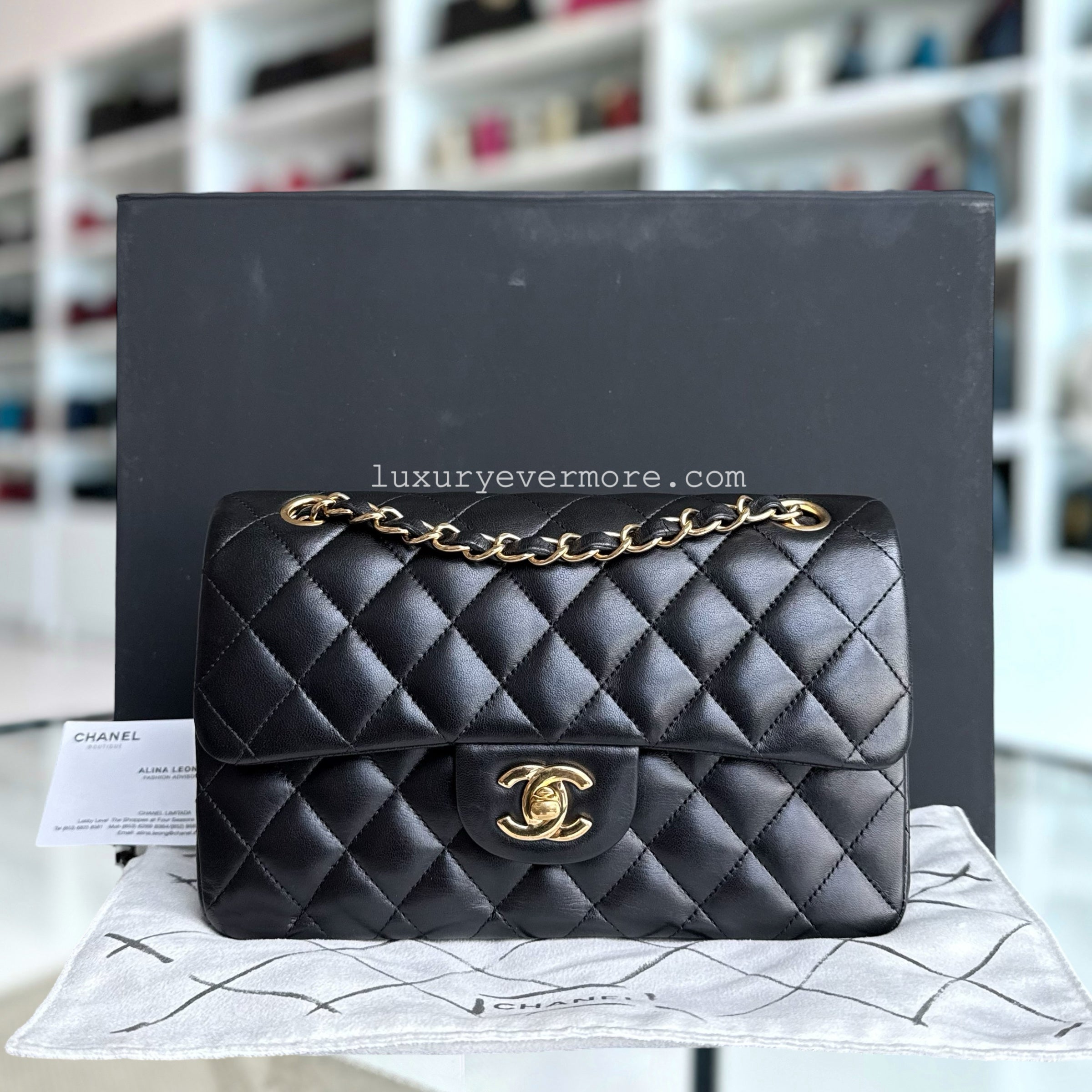 Chanel Classic Flap Small - 23CM Quilted Lambskin Black Gold Hardware Series 18