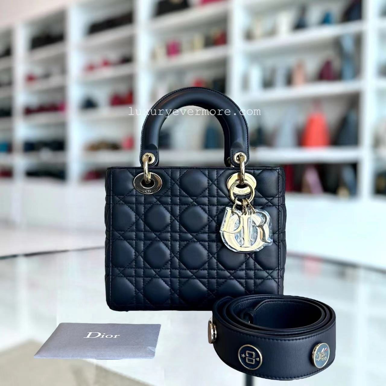 Dior Lady Small Cannage Lambskin Dark Blue Golden Hardware