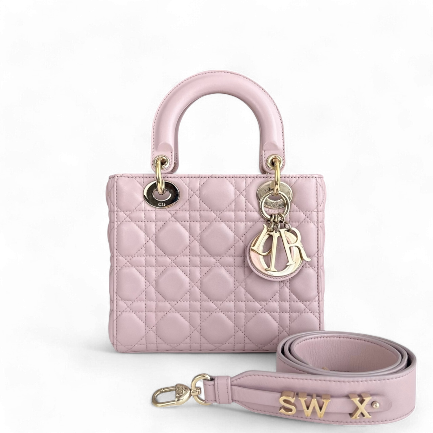 Dior Lady Small - ABC Cannage Lambskin Light Pink Gold Hardware MyABC Strap