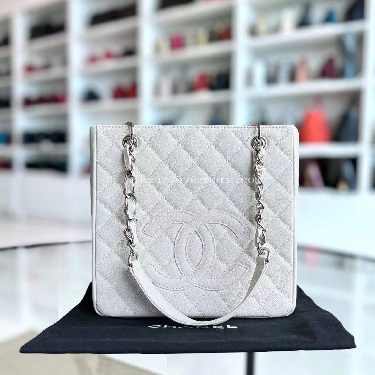 Chanel PST Petite Shopping Tote - Caviar Quilted White Tote Bag Series 12