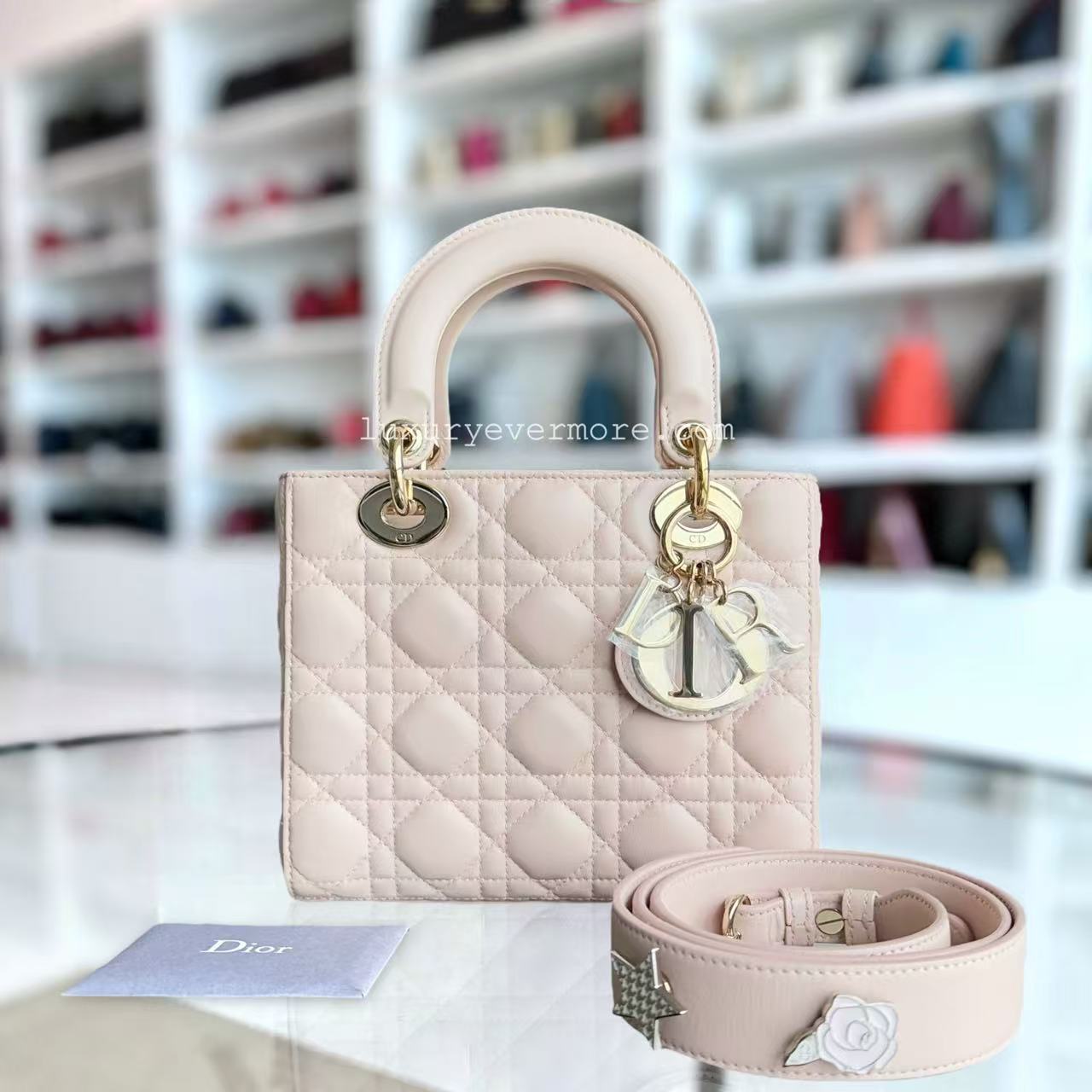 Dior Lady Small - Cannage Lambskin Light Blush Pink Gold Hardware