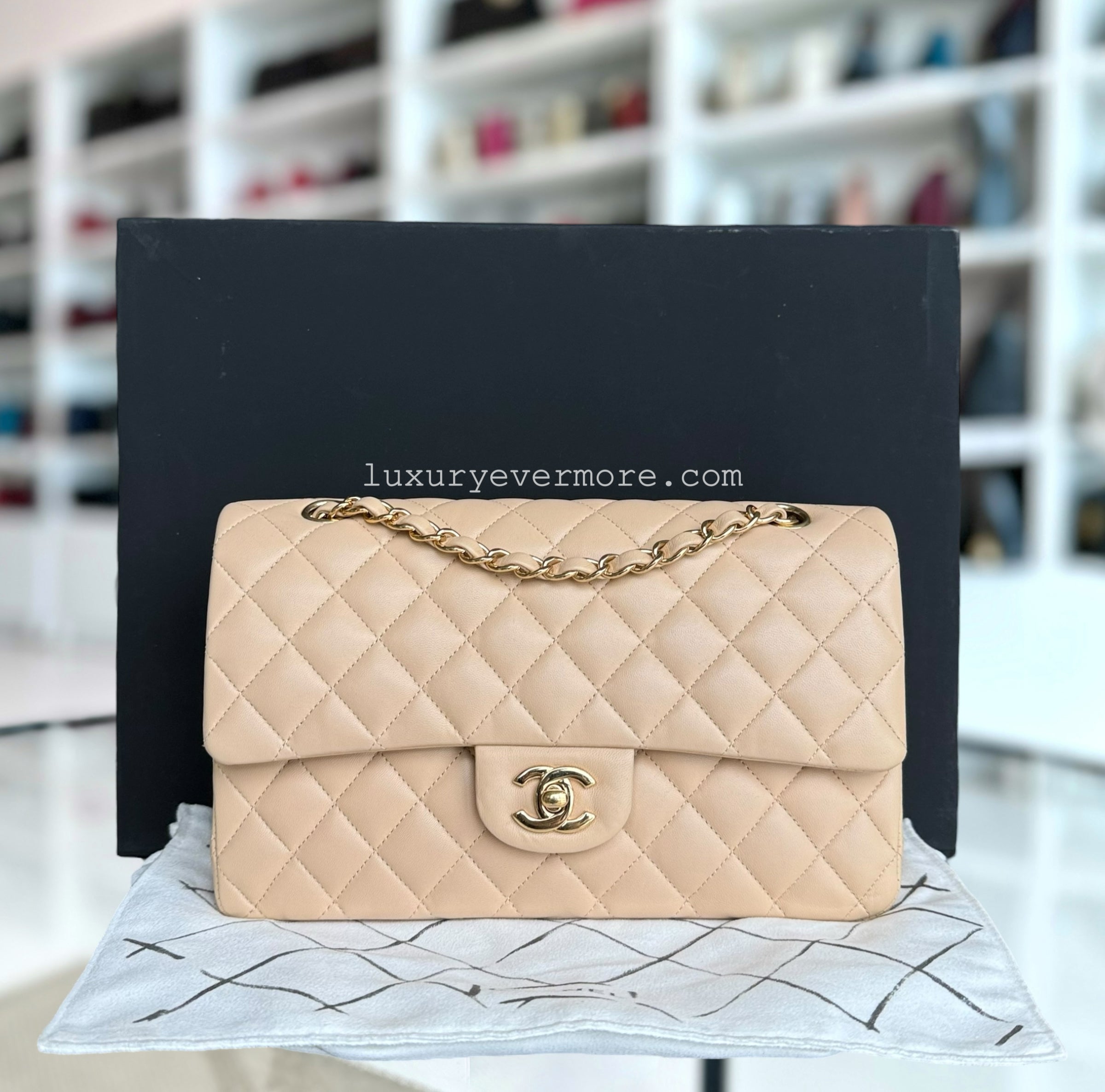 Chanel Classic Flap Medium - 25CM Quilted Lambskin Beige Gold Hardware Series 23