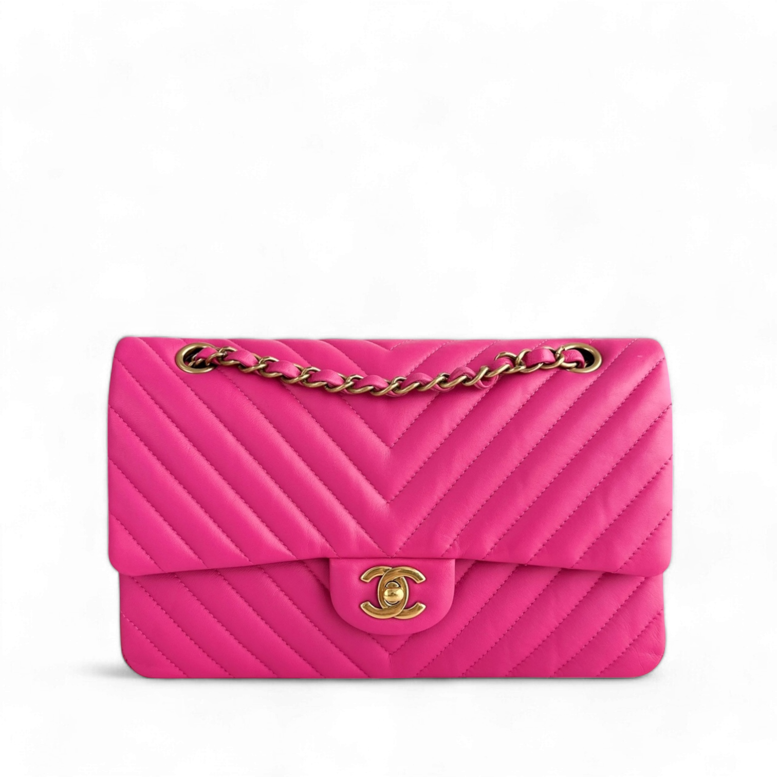 Chanel Classic Flap Medium - Chevron Lambskin Double Flap Hot Pink Gold Hardware Series 21