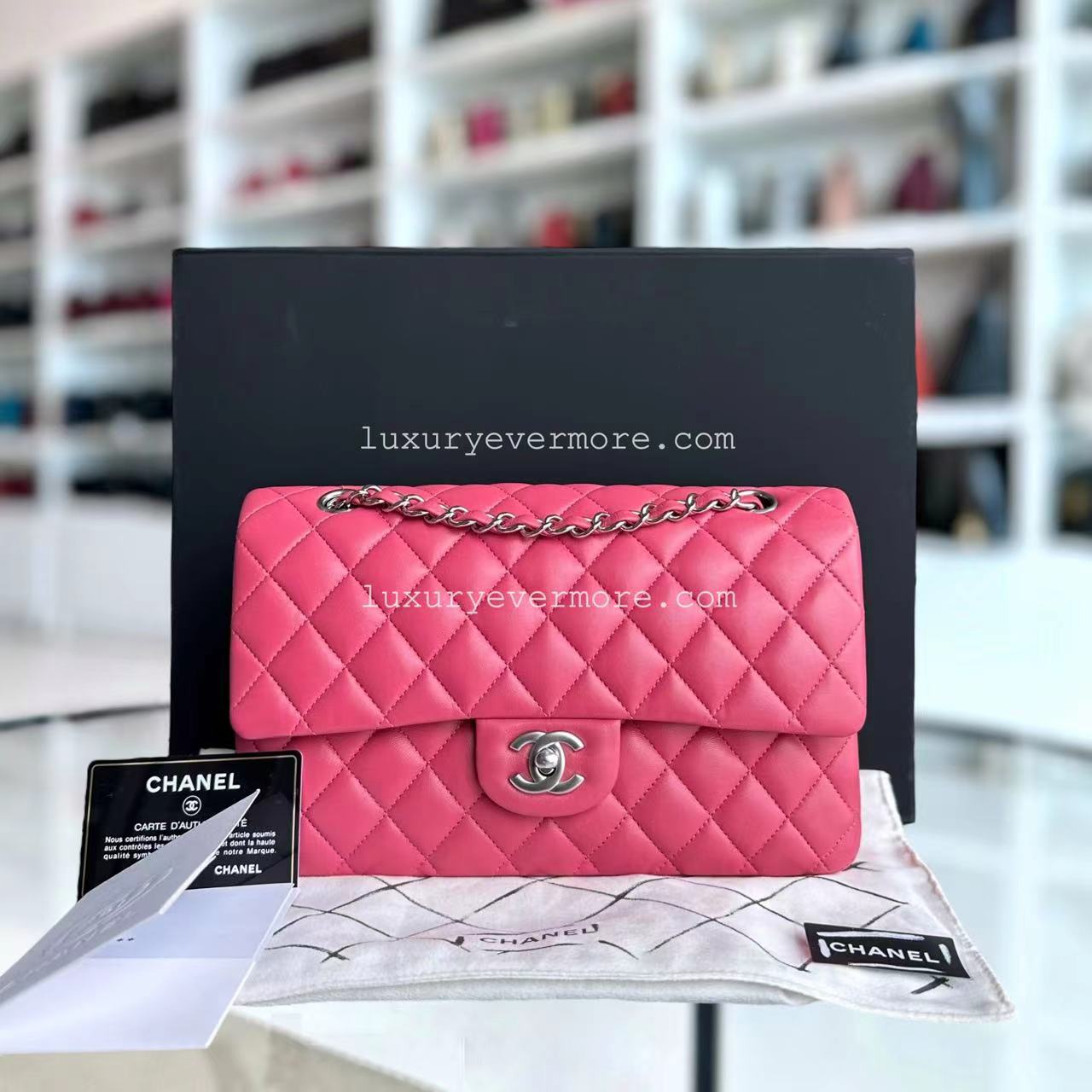 *Unused, Full Set, Receipt* Classic Flap Medium Quilted Lambskin Pink Series 29