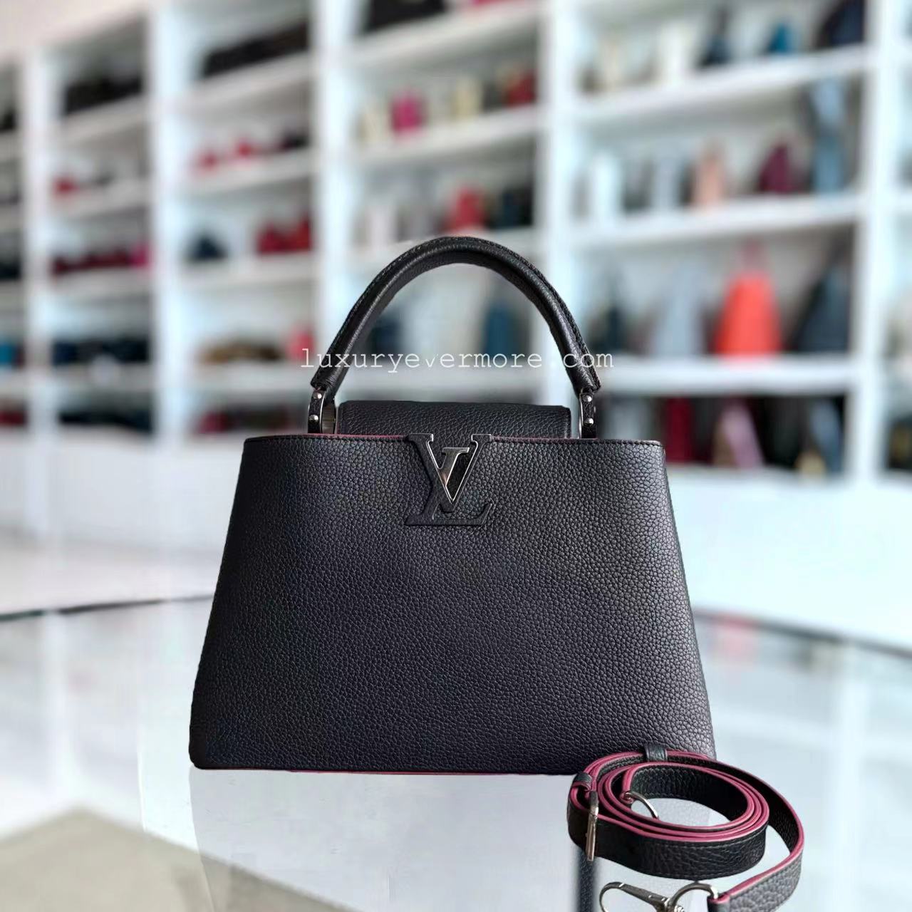 Louis Vuitton Capucines - MM Taurillon Grained Calfskin Noir Black Silver Hardware