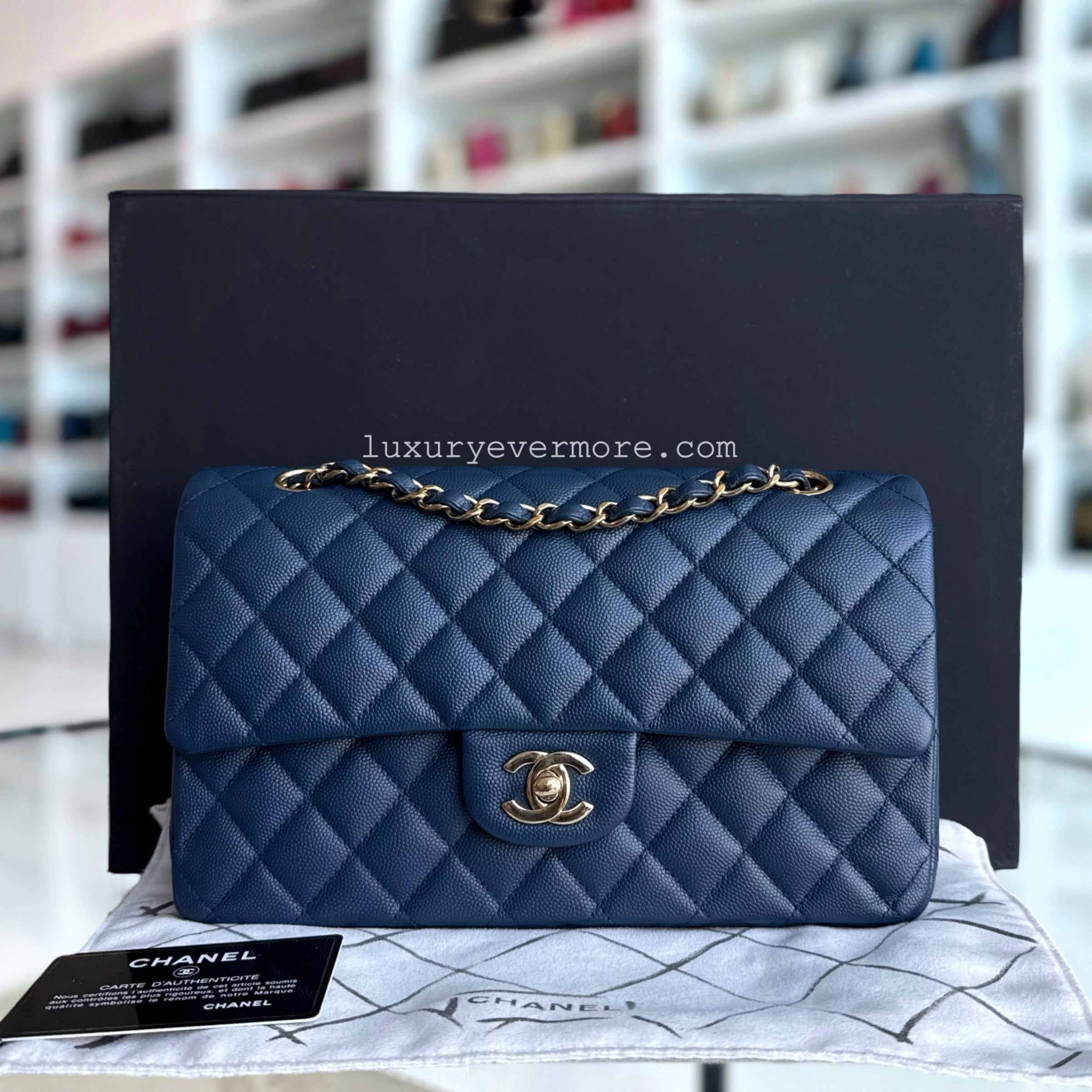 Chanel Classic Flap Medium - Caviar 25CM Quilted Dark Blue Gold Hardware Series 27