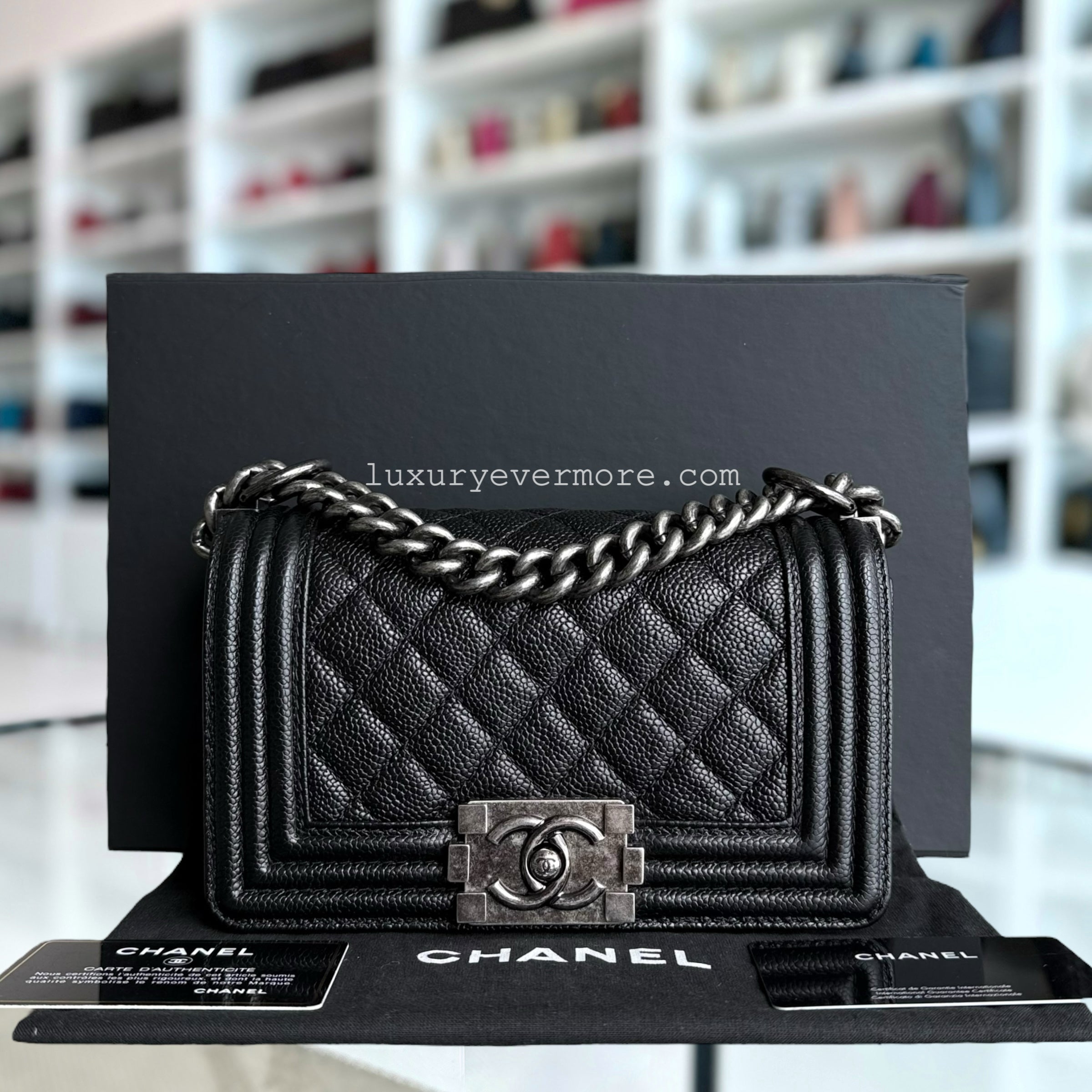 Chanel Boy Small - Caviar 20CM Quilted Black Ruthenium Silver Hardware Series 19