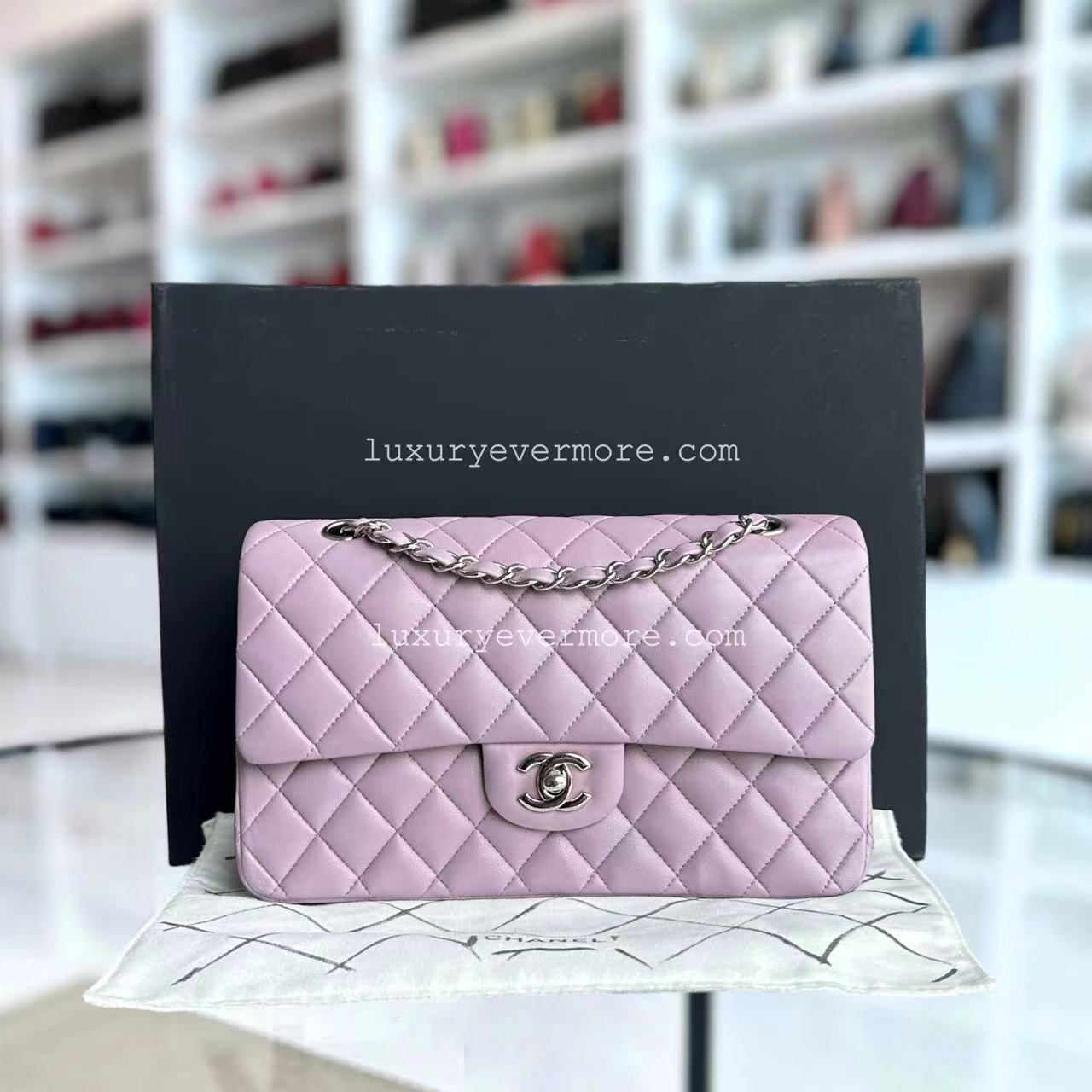 Chanel Medium Classic Flap Double Flap Quilted Lambskin Violet Silver Hardware Series 17