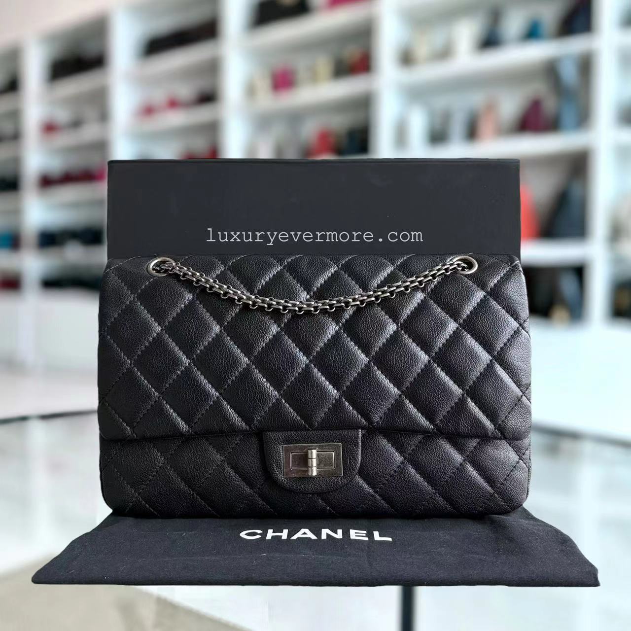 *Rare Caviar* Chanel 2.55 Reissue 227 - Caviar Large Quilted Ruthenium Silver Hardware Series 13