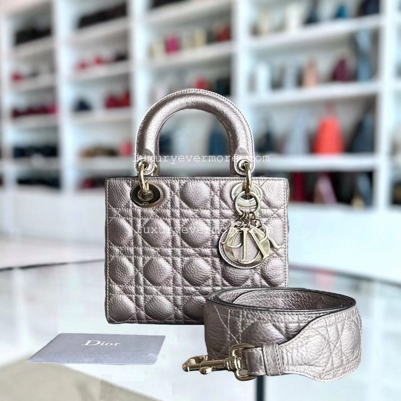 Dior Lady Small - Cannaga Calfskin Metallic Rose Gold Golden Hardware