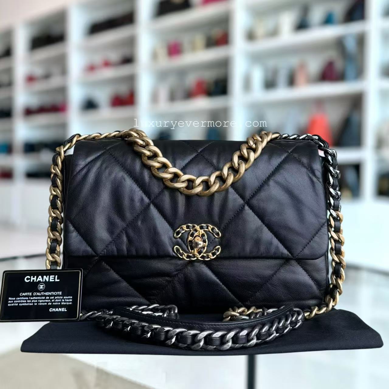 Chanel 19 Bag Medium - C19 Quilted Goatskin Black Two-Tone Gold Hardware Series 28