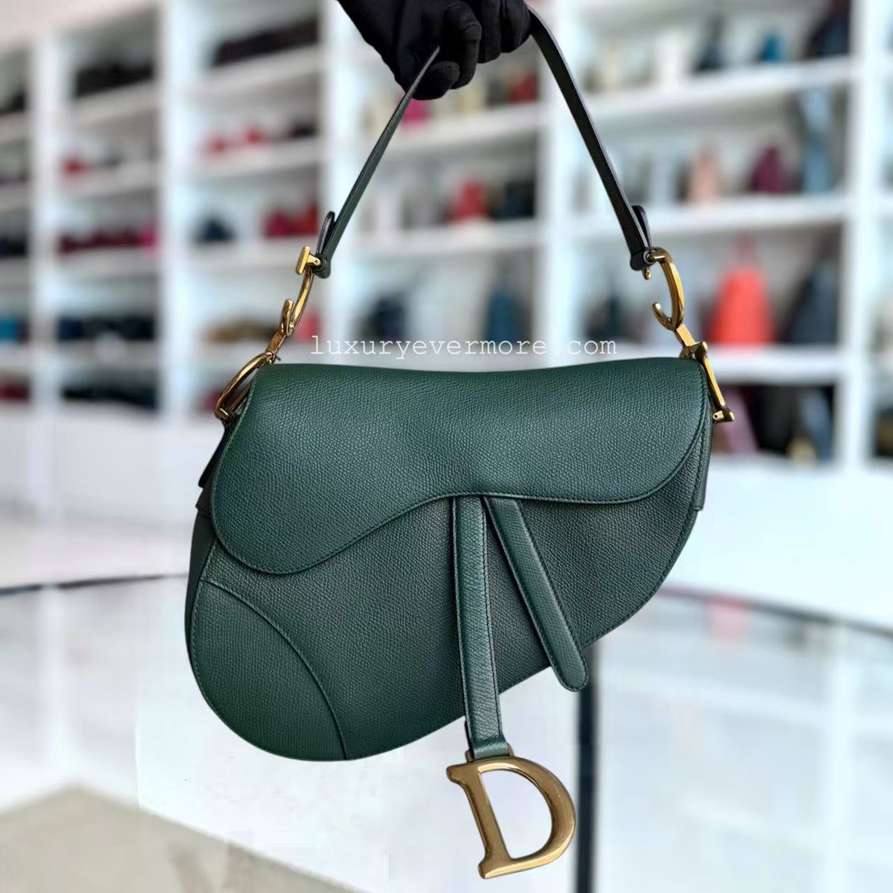 Dior Saddle Medium - Grained Calfskin Green Gold Hardware