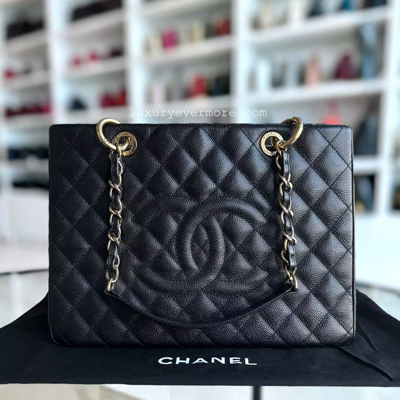 Chanel GST Grand Shopping Tote - Caviar Quilted Black Gold Hardware Series 18