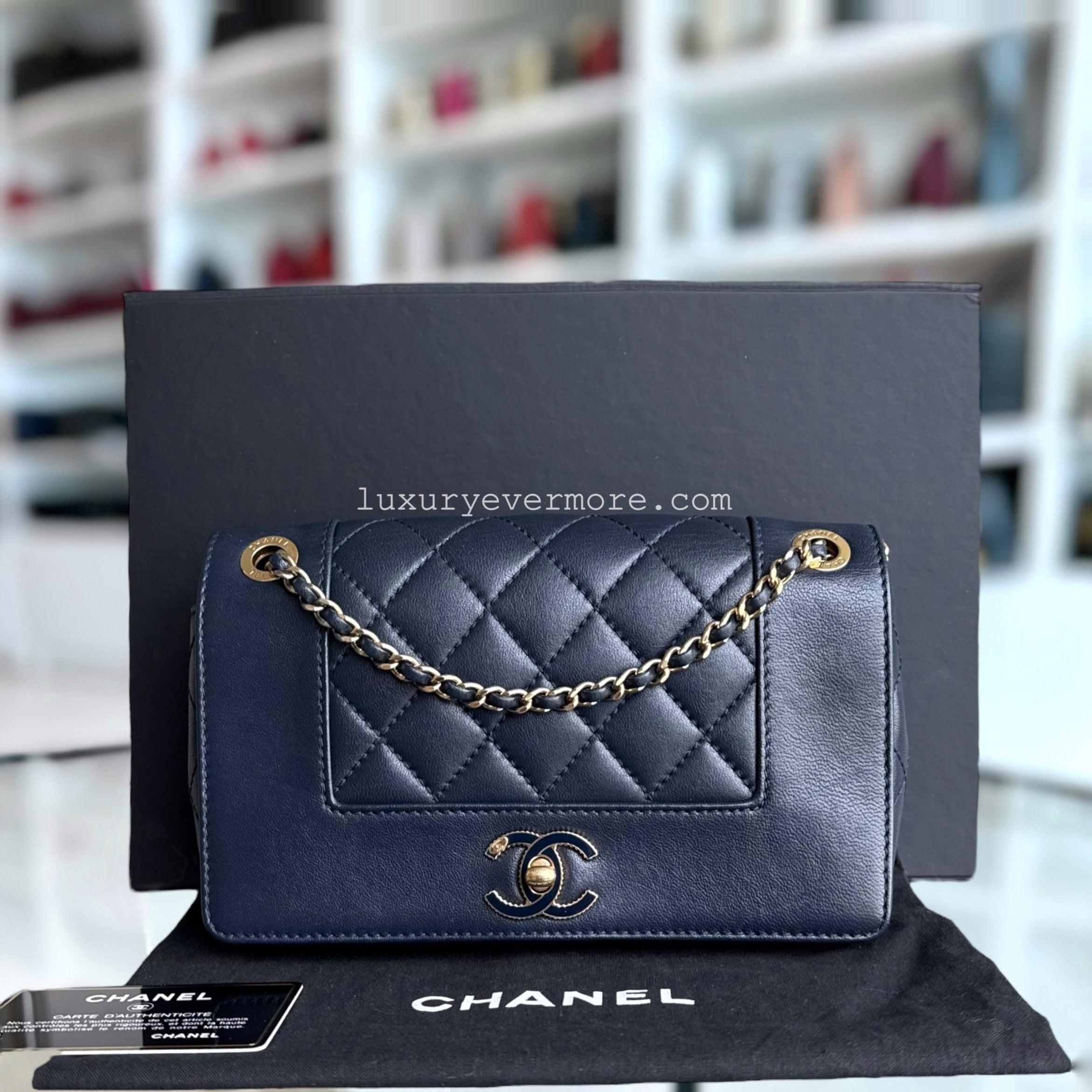 Chanel Mademoiselle Flap Bag - Small 23CM Quilted Lambskin Dark Blue Gold Hardware Series 23