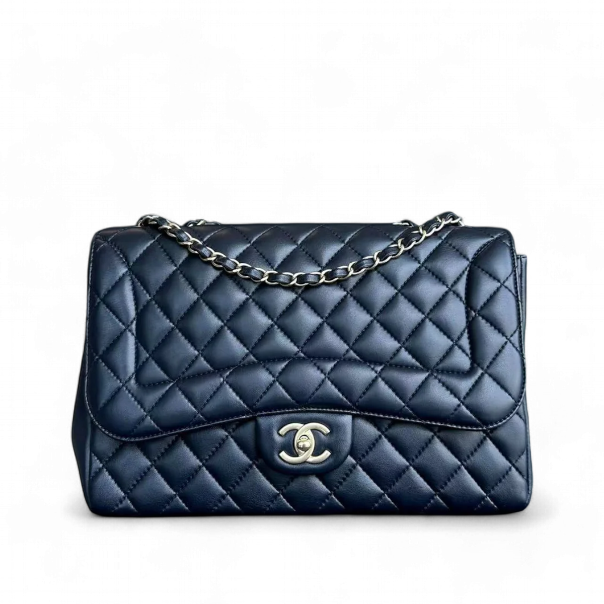 Chanel Chic Flap Jumbo Mademoiselle Quilted Lambskin Dark Blue Golden Hardware Series 21