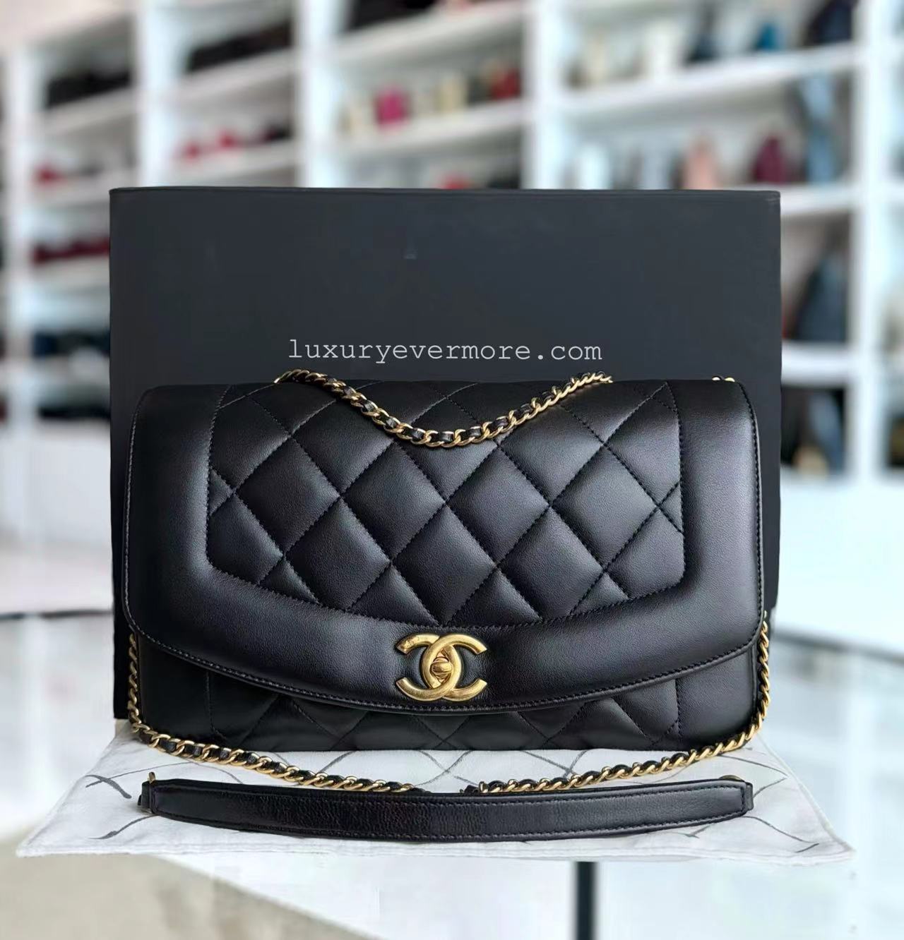 *Rare Re-issue* Chanel Diana - Modern Reissue Lambskin Quilted Black Gold Hardware Series 20