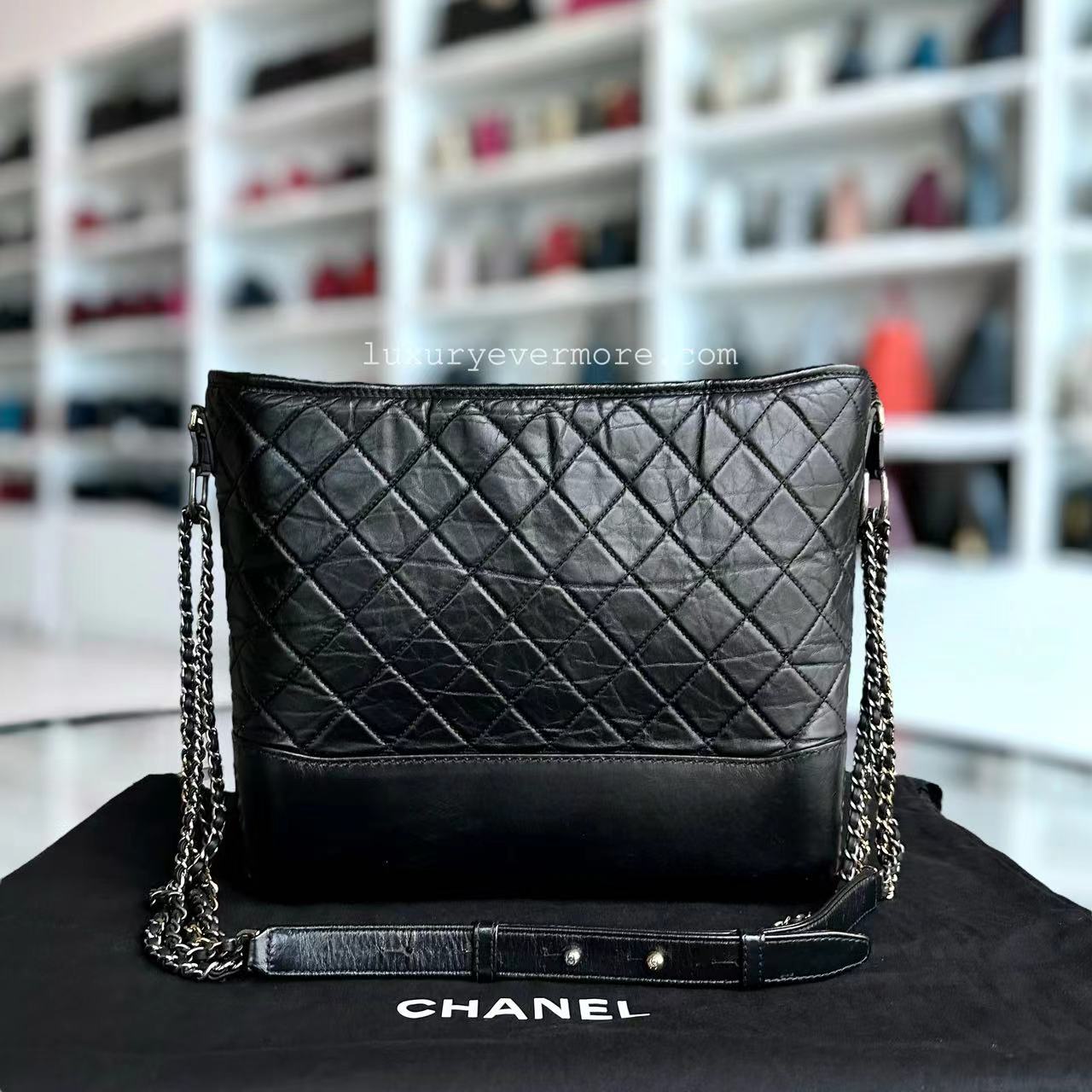 Chanel Gabrielle Large Quilted Calfskin Black Two-tone Golden Hardware Series 26