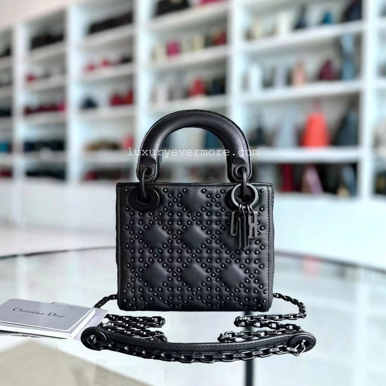 Dior Lady Mini - Cannage Studded All Black Shoulder Bag