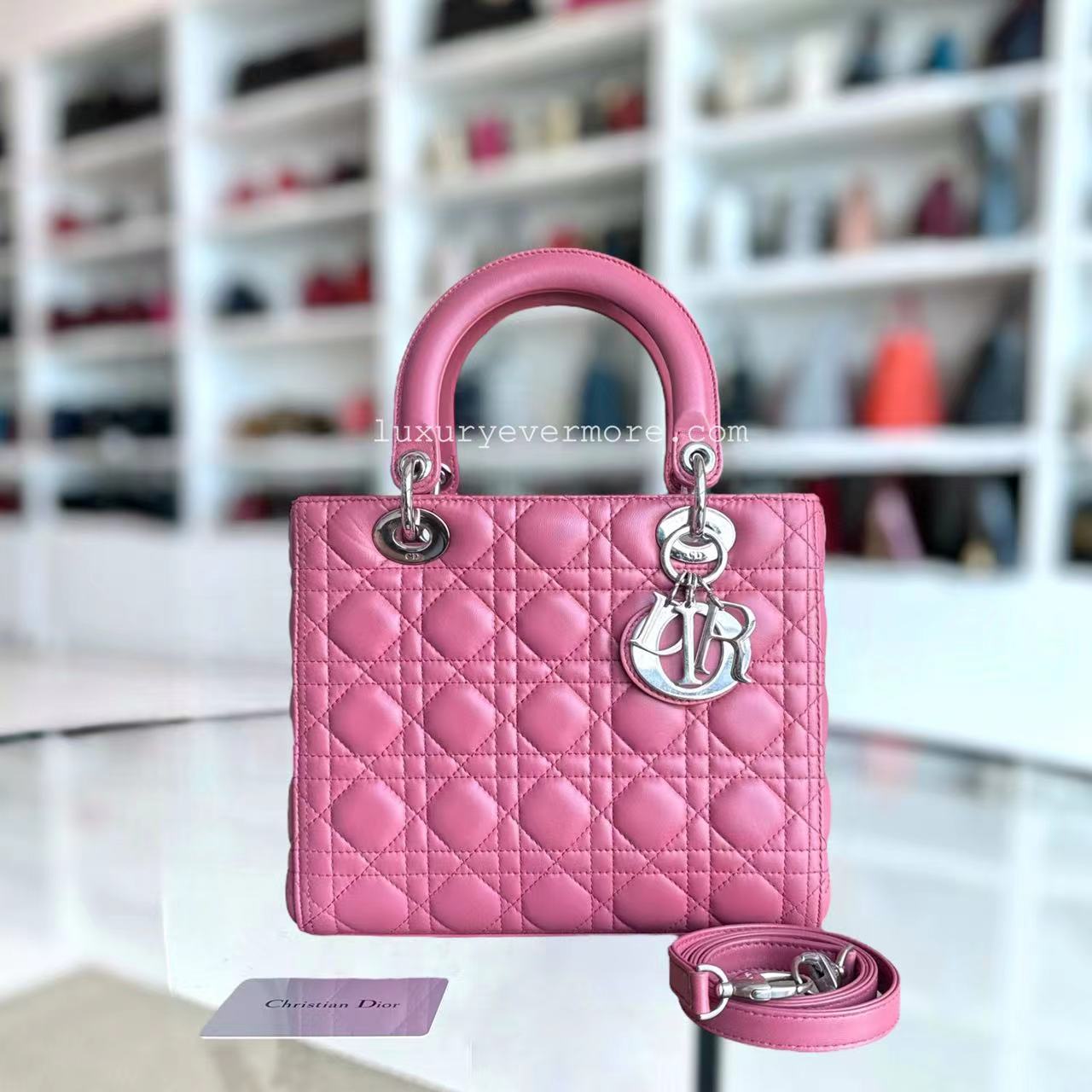 Dior Lady Medium - Cannage Lambskin Pink Silver Hardware