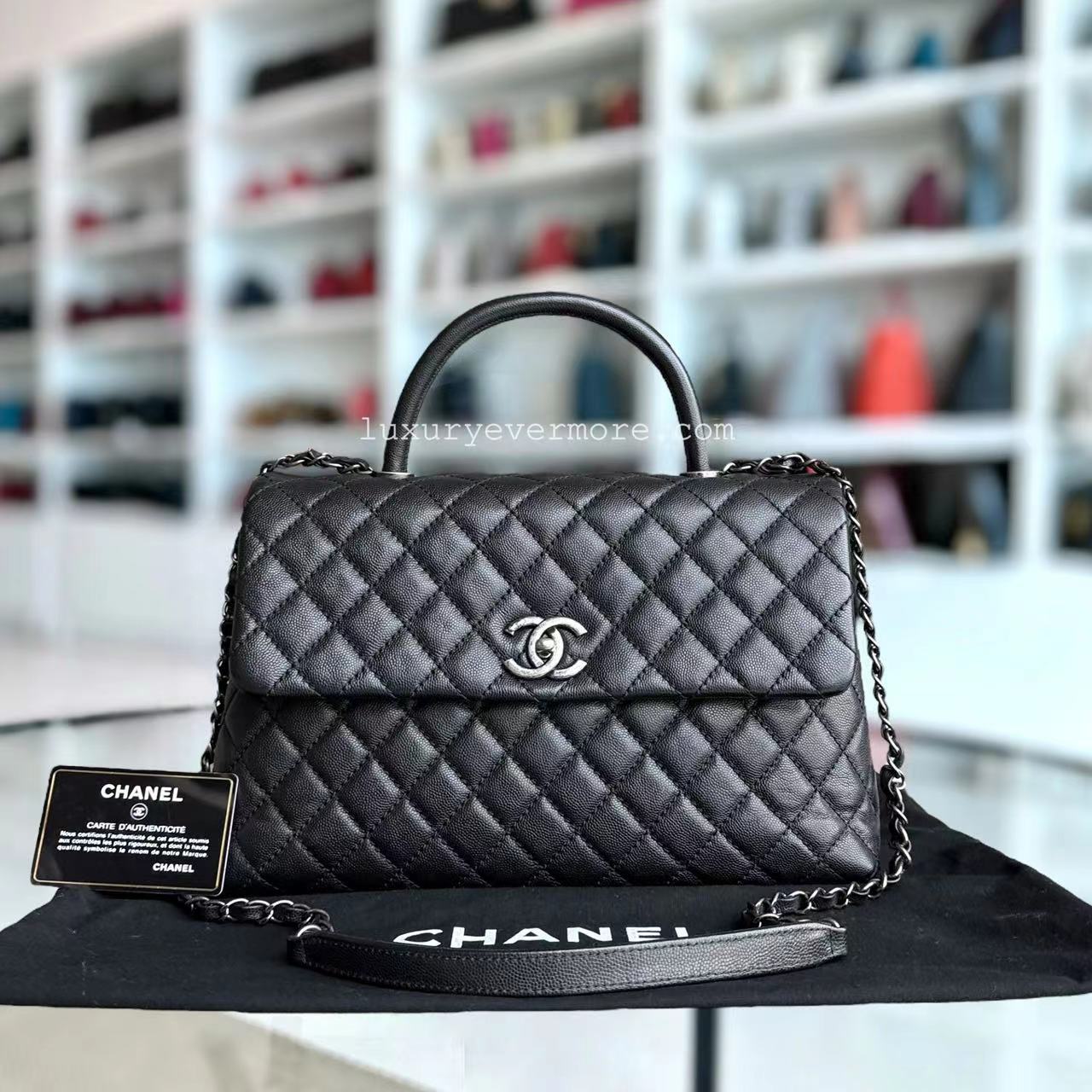 Chanel Coco Handle Caviar Large Quilted Black Silver Hardware Series 21