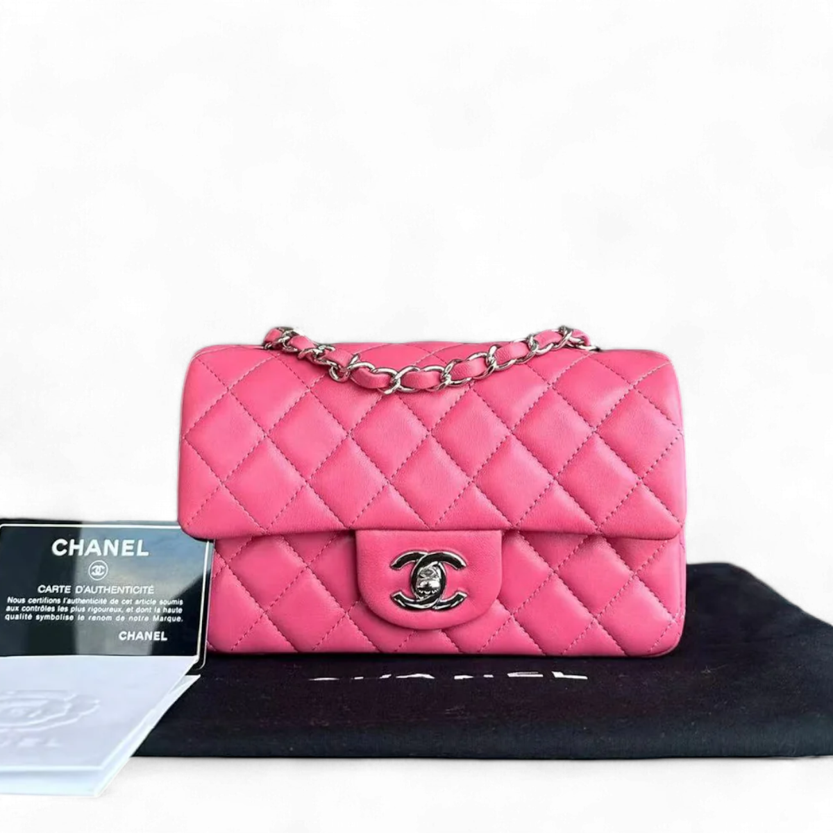 Chanel Classic Flap Mini - 20CM Rectangle Pink Quilted Lambskin Classic Flap Bag with Silver Hardware Series 28