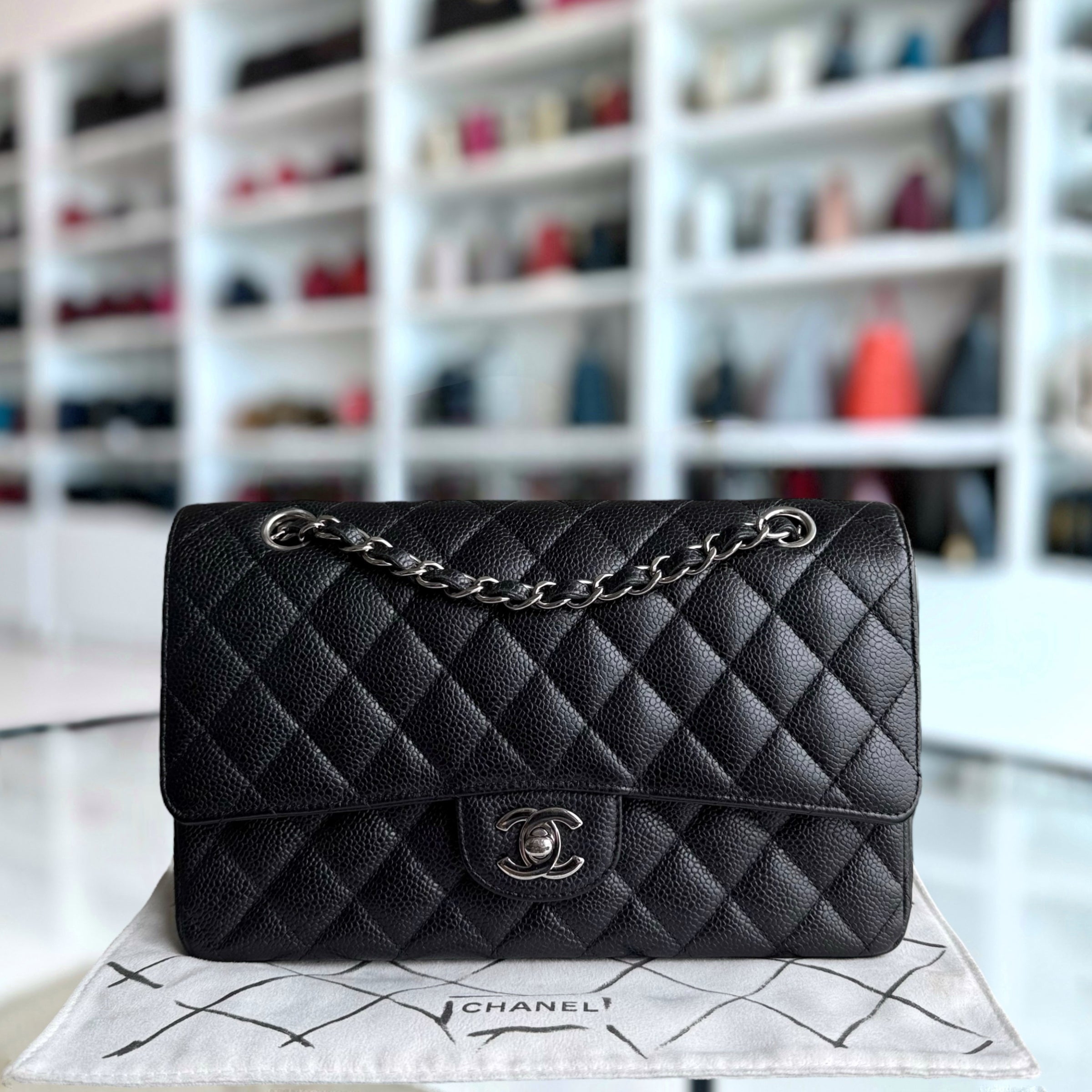 Chanel Classic Flap Medium - Caviar 25CM Quilted Black Silver Hardware Series 21