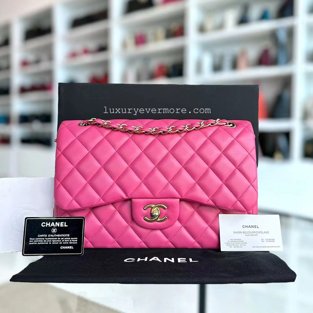 Jumbo Classic Flap Double Flap Quilted Lambskin Hot Pink Golden Hardware Series 17