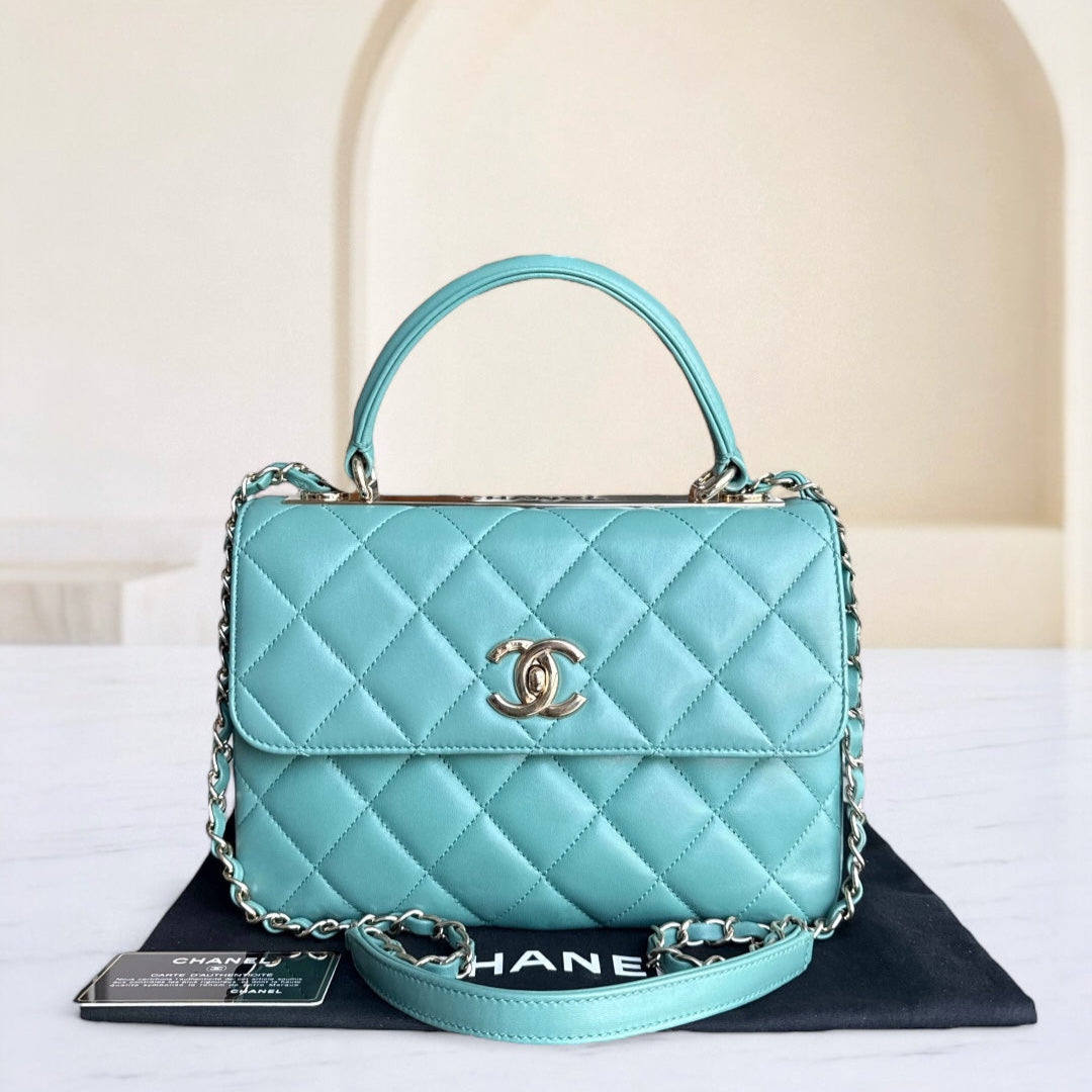 Chanel Trendy CC Small - Quilted Lambskin Green Blue Gold Hardware