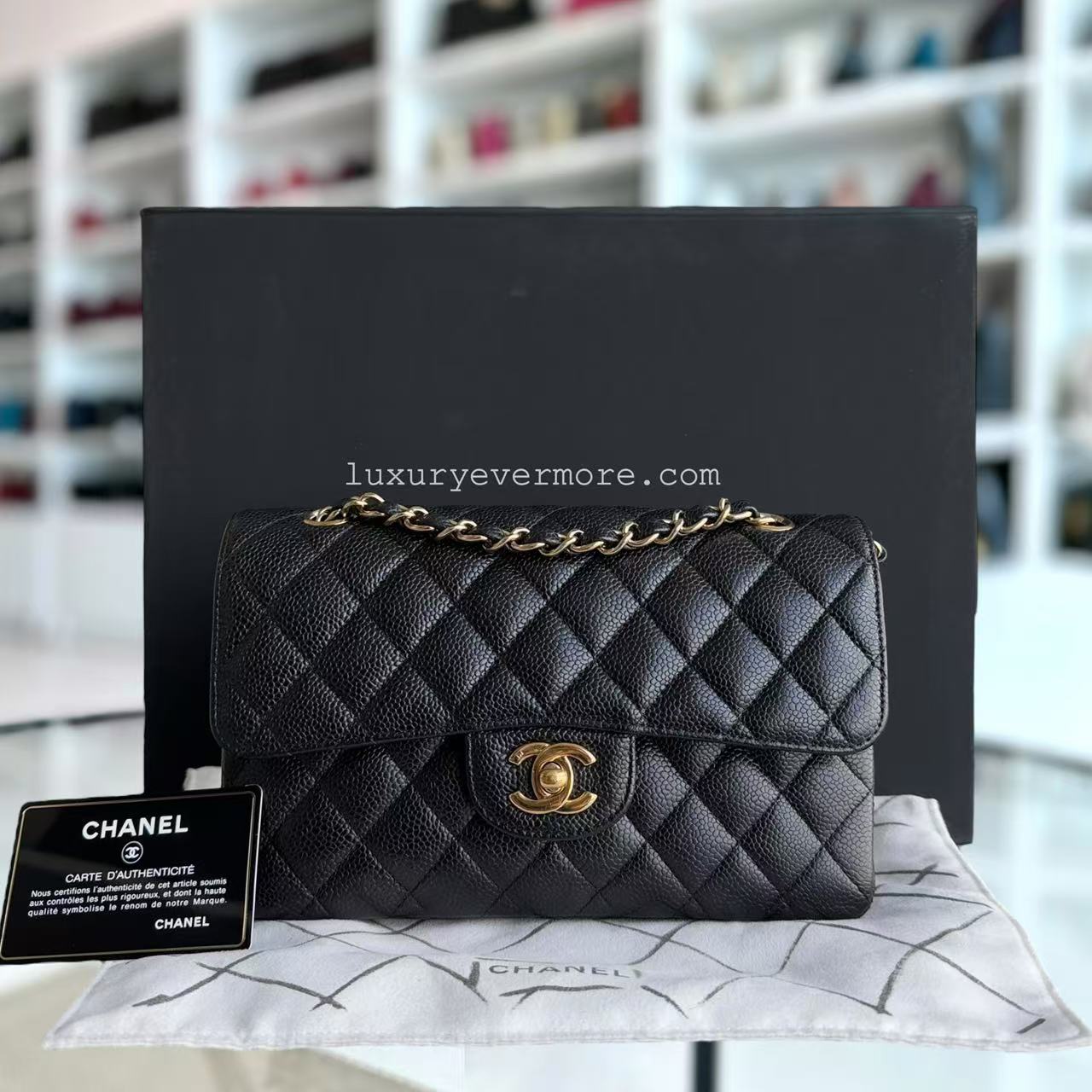 Chanel Classic Flap Small - Caviar 23CM Quilted Black 24K Gold Hardware Series 12