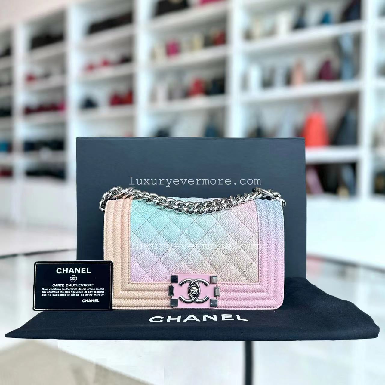 *Unused* Chanel Caviar Boy Rainbow Small Quilted Grained Calfskin Multicolor Silver Hardware Series 25