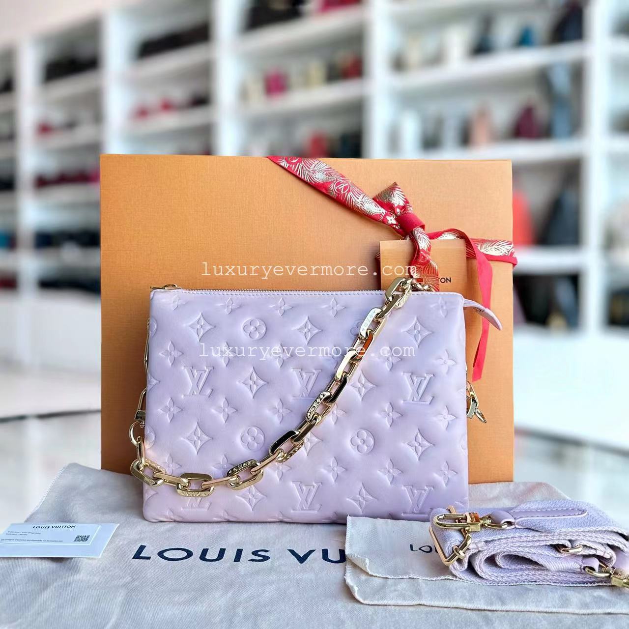 *Full Set Recipet* Louis Vuitton Coussin PM Puffy Lambskin Light Purple Golden Hardware