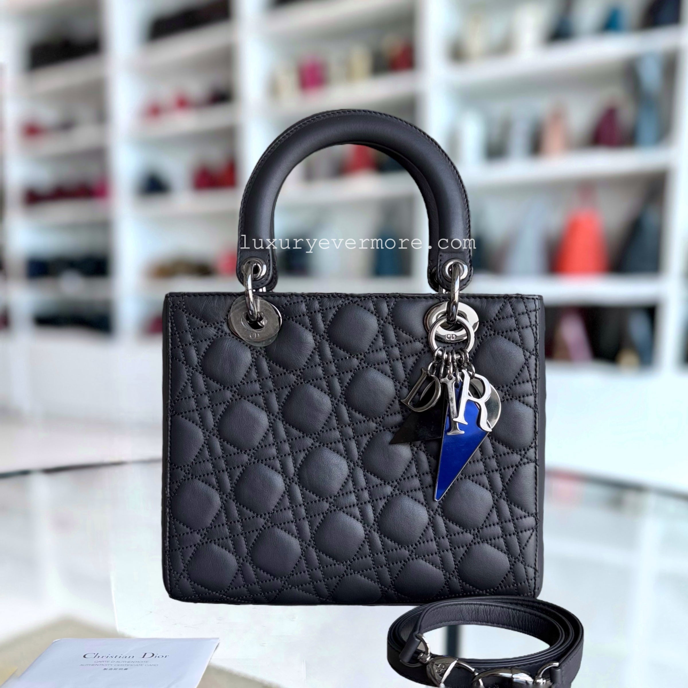 Dior Lady Medium - Limited Edition Black Anselm Reyle Calfskin Black Silver Hardware