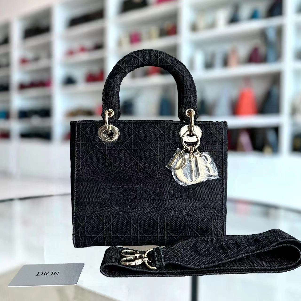 *Like New* Dior Lady D-Lite Black Cannage Embroidery D Lite Cross Body GHW