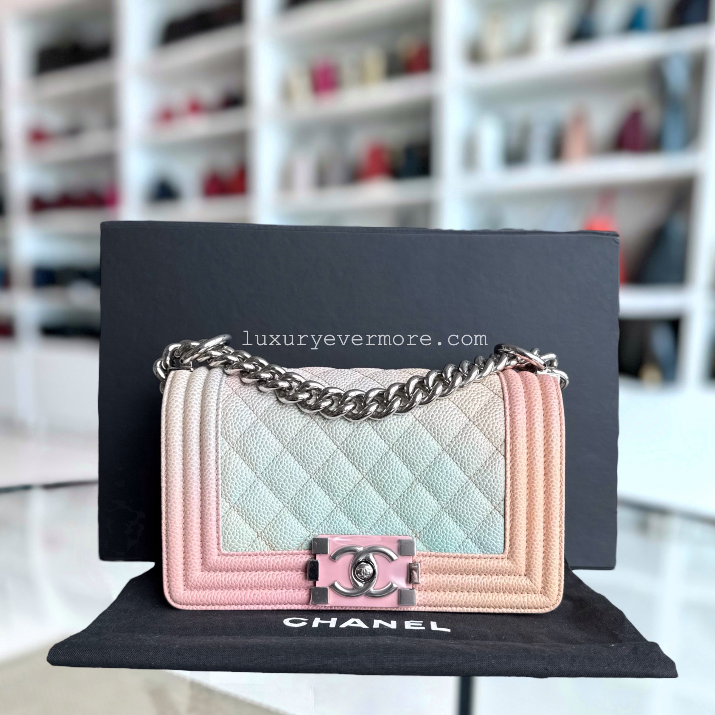 Chanel Boy Small - Rainbow Caviar Quilted Silver Hardware Series 25