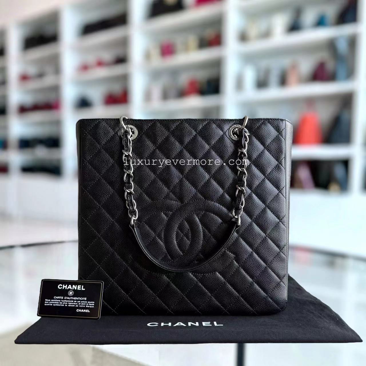 *Rare XL Size* Chanel PST Petite Shopping Tote - XL Caviar Large Quilted Black Gold Hardware Series 16