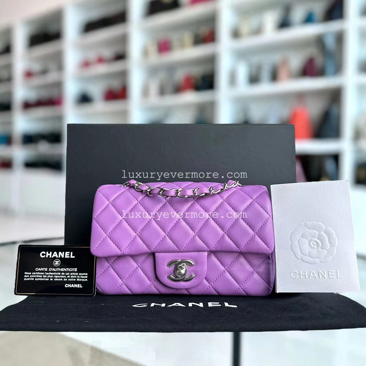 Chanel Classic Flap Mini - 20CM Rectangle Quilted Lambskin Purple Silver Hardware Series 29