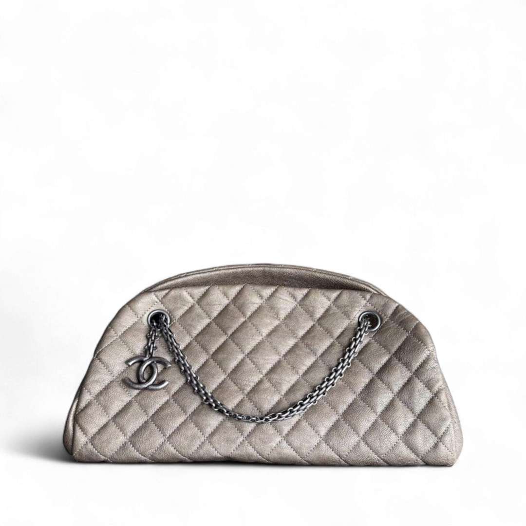 Chanel Mademoiselle Bowling Bag - Quilted Grained Calfskin Caviar Metallic Silver Hardware Series 14