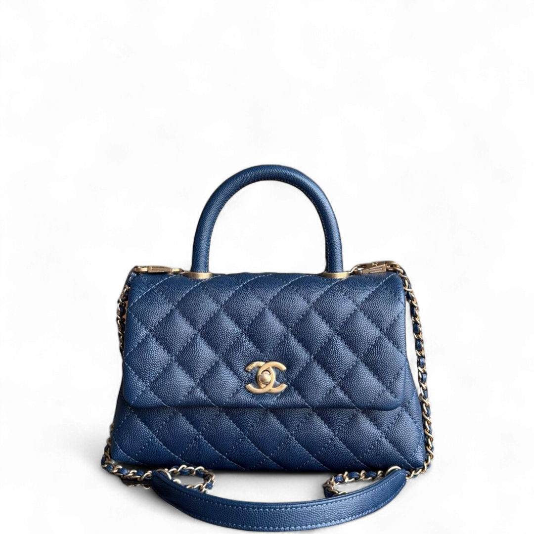 Chanel Coco Handle Small - Caviar Quilted Grained Calfskin Dark Blue Gold Hardware Series 25